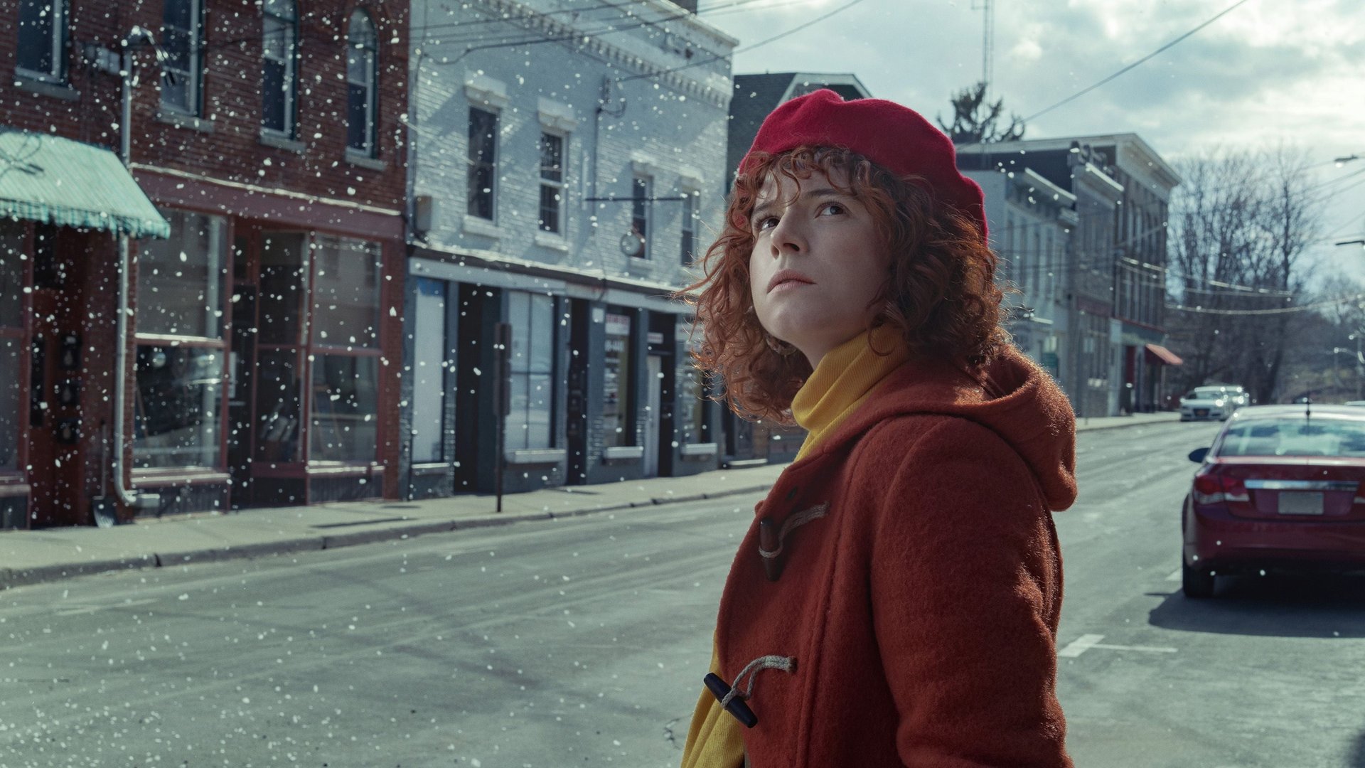 Cinematic background from I'm Thinking of Ending Things 2020 - Nothing is as it seems when a woman experiencing misgivings about her new boyfriend joins him on a road trip to meet his parents at their remote farm.