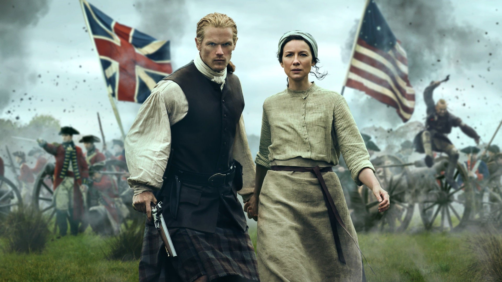 Cinematic background from Outlander 2014 - The story of Claire Randall, a married combat nurse from 1945 who is mysteriously swept back in time to 1743, where she is immediately thrown into an unknown world where her life is threatened. When she is forced to marry Jamie, a chivalrous and romantic young Scottish warrior, a passionate affair is ignited that tears Claire's heart between two vastly different men in two irreconcilable lives.
