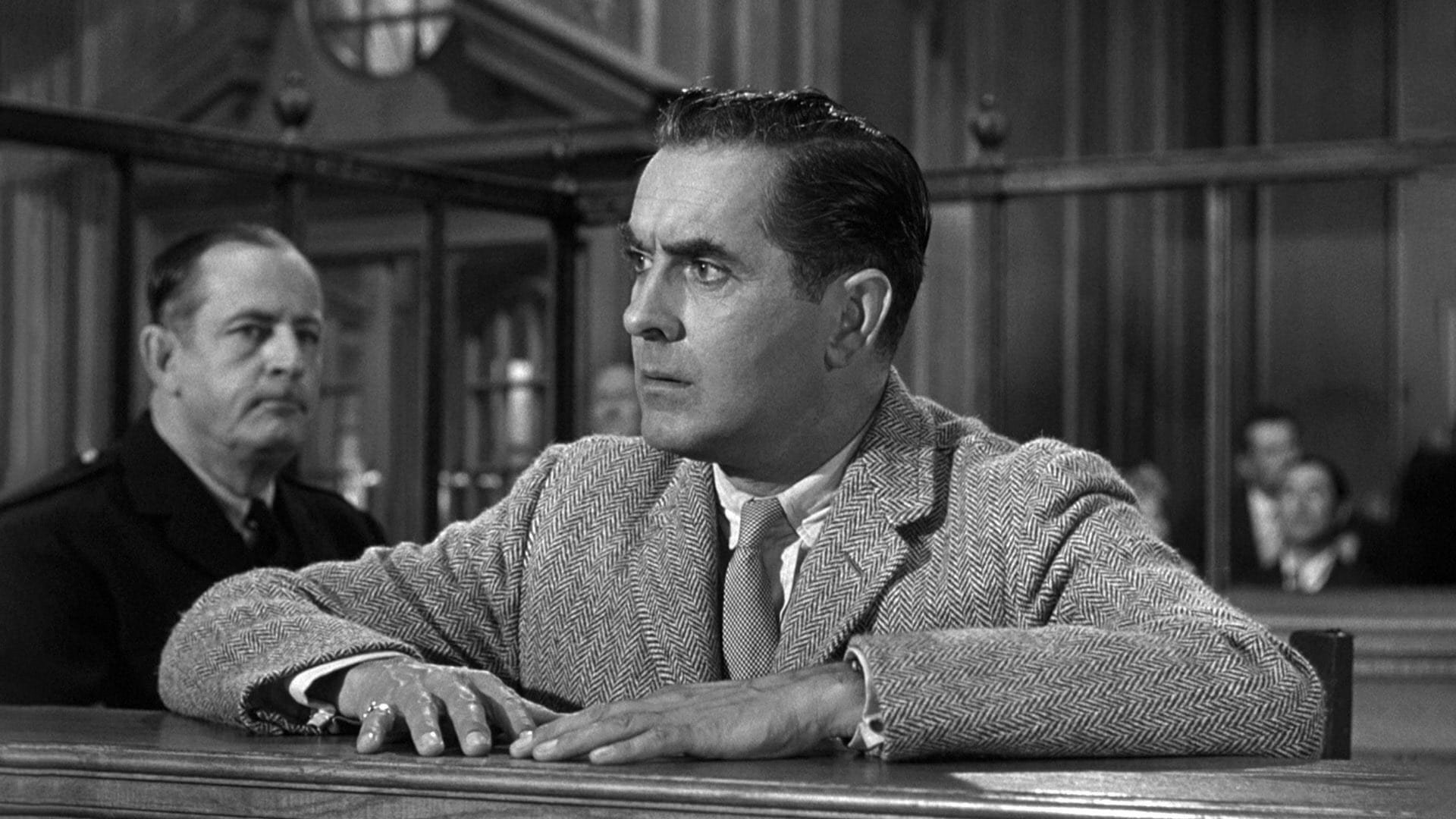 Cinematic background from Witness for the Prosecution 1957 - When Leonard Vole is arrested for the sensational murder of a rich, middle-aged widow, the famous Sir Wilfrid Robarts agrees to appear on his behalf. Sir Wilfrid, recovering from a near-fatal heart attack, is supposed to be on a diet of bland, civil suits—but the lure of the criminal courts is too much for him, especially when the case is so difficult.