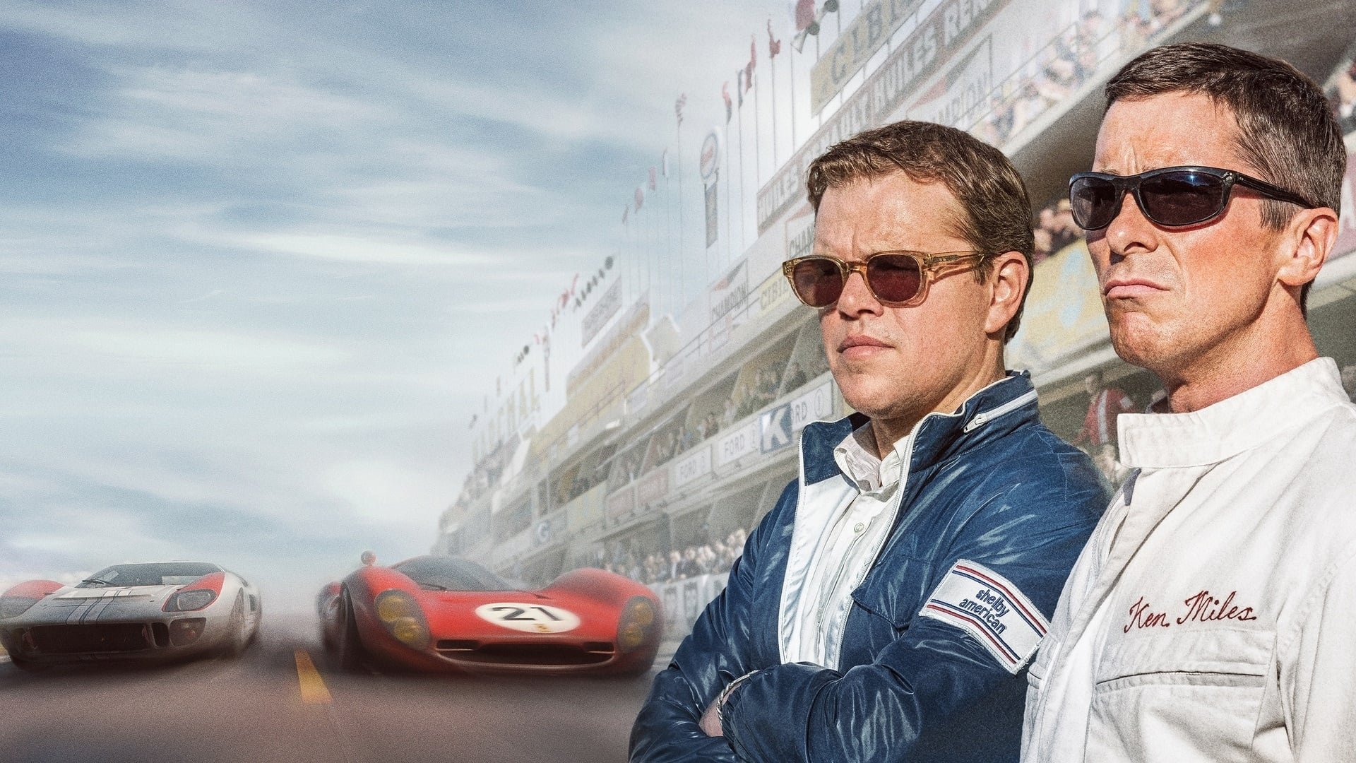 Cinematic background from Ford v Ferrari 2019 - American car designer Carroll Shelby and the British-born driver Ken Miles work together to battle corporate interference, the laws of physics, and their own personal demons to build a revolutionary race car for Ford Motor Company and take on the dominating race cars of Enzo Ferrari at the 24 Hours of Le Mans in France in 1966.