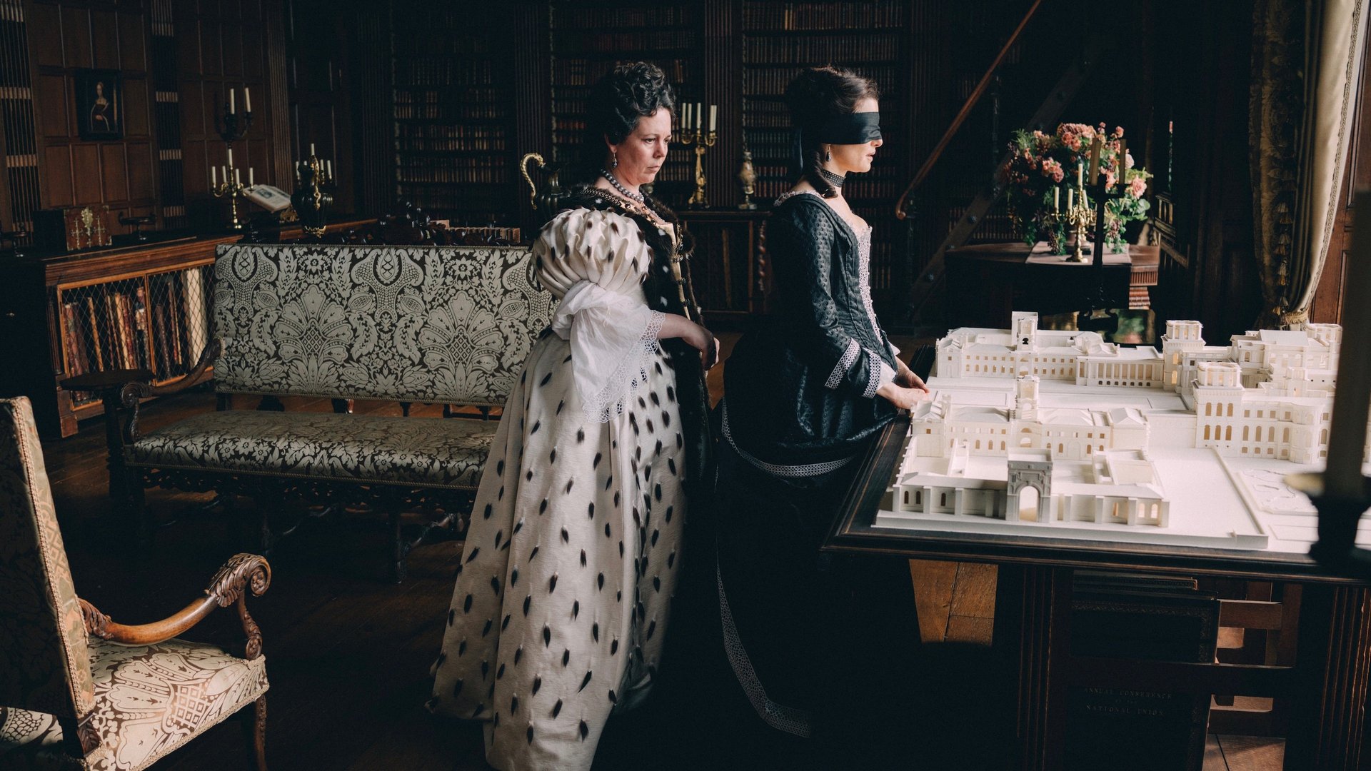 Cinematic background from The Favourite 2018 - England, early 18th century. The close relationship between Queen Anne and Sarah Churchill is threatened by the arrival of Sarah's cousin, Abigail Hill, resulting in a bitter rivalry between the two cousins to be the Queen's favourite.