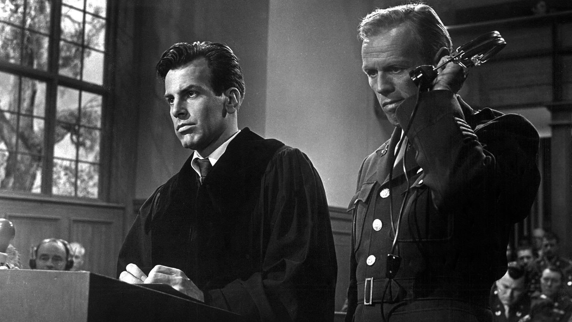Cinematic background from Judgment at Nuremberg 1961 - In 1947, four German judges who served on the bench during the Nazi regime face a military tribunal to answer charges of crimes against humanity. Chief Justice Haywood hears evidence and testimony not only from lead defendant Ernst Janning and his defense attorney Hans Rolfe, but also from the widow of a Nazi general, an idealistic U.S. Army captain and reluctant witness Irene Wallner.