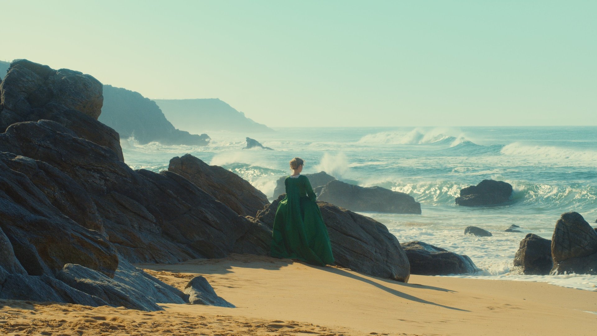 Cinematic background from Portrait of a Lady on Fire 2019 - On an isolated island in Brittany at the end of the eighteenth century, a female painter is obliged to paint a wedding portrait of a young woman.