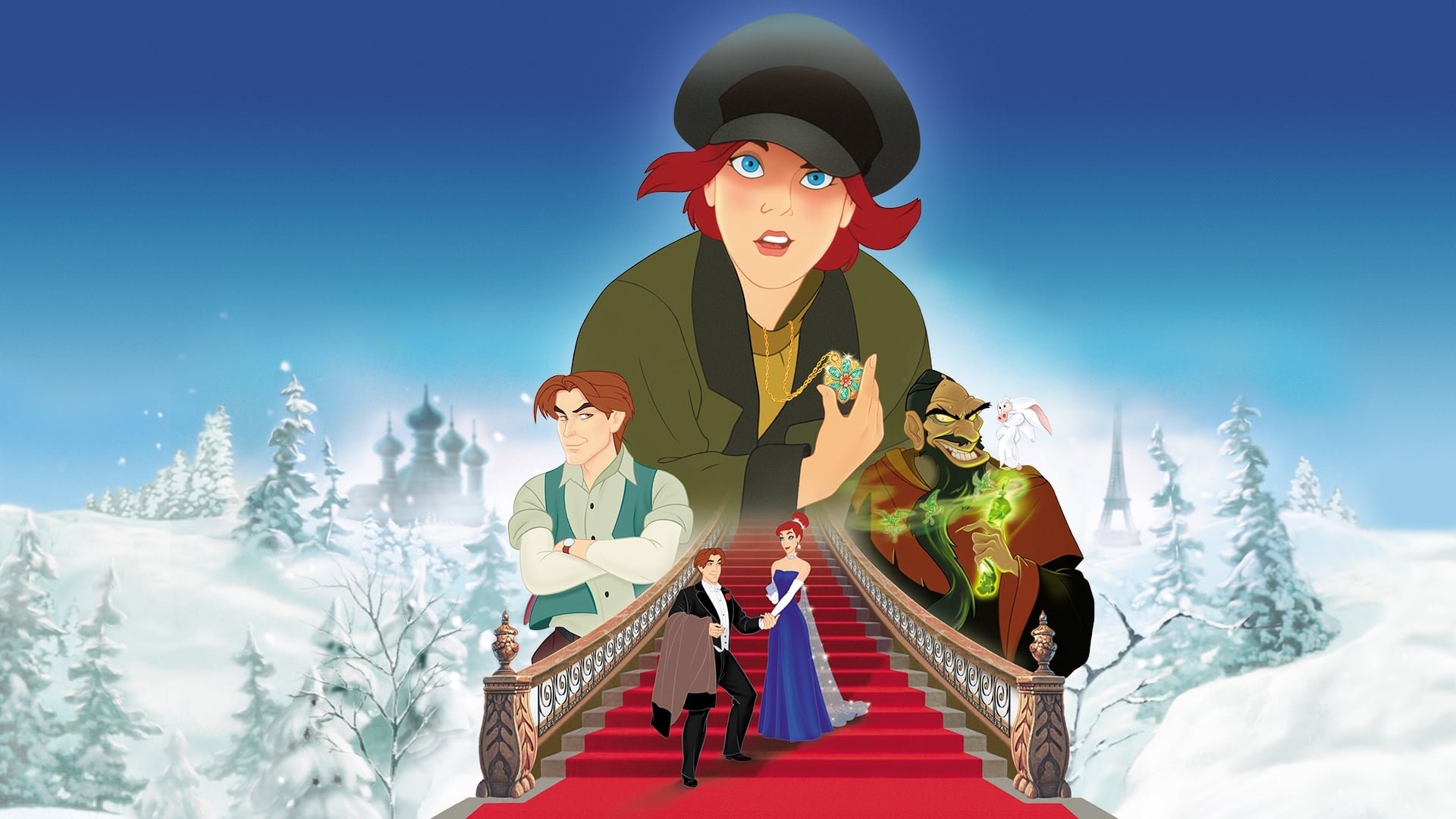 Cinematic background from Anastasia 1997 - In this animated, optimistic retelling of one of the greatest myths in history, the evil wizard Rasputin puts a hex on the royal Romanovs and young Anastasia is lost when their palace is overrun. Ten years later, the Grand Duchess offers a reward for Anastasia's return. Two scheming Russians, planning to pawn off a phony, hold auditions and choose an orphan girl with a remarkable resemblance to the missing princess. They bring her to Paris for the reward, unaware she's the real Anastasia.