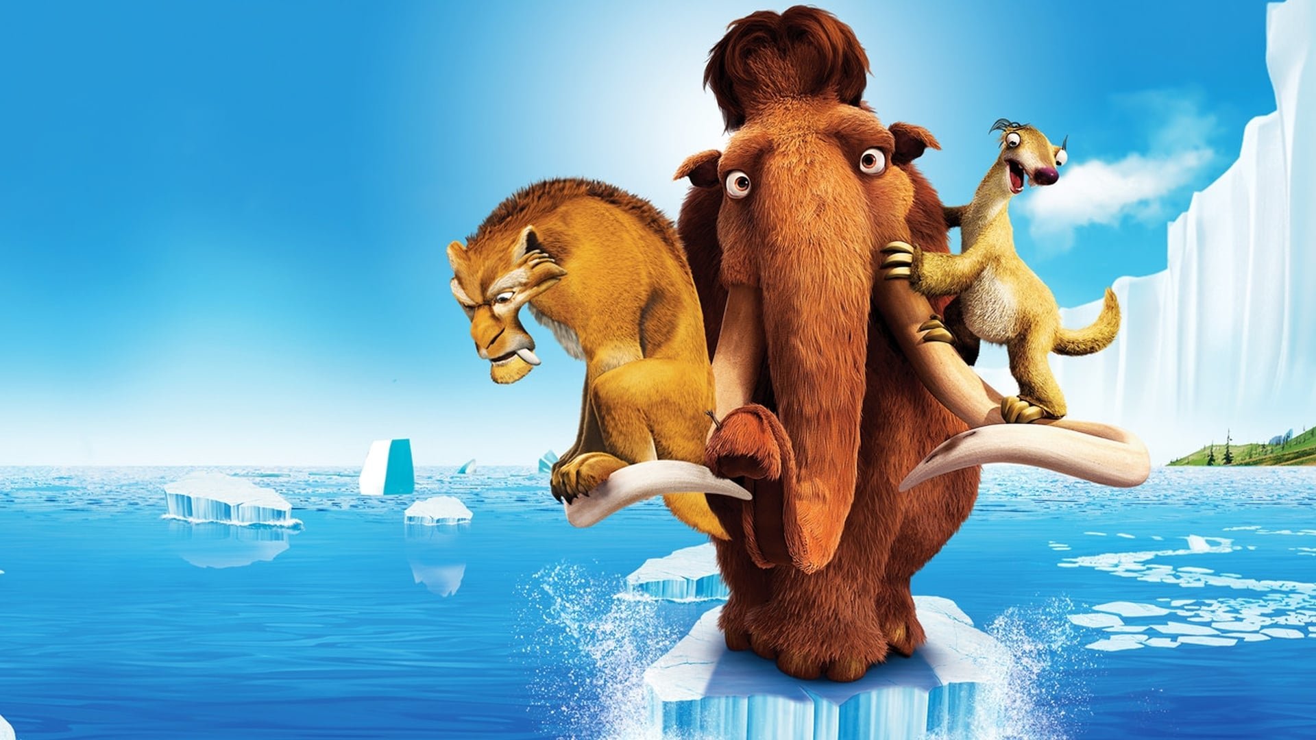 Cinematic background from Ice Age: The Meltdown 2006 - Diego, Manny and Sid return in this sequel to the hit animated movie Ice Age. This time around, the deep freeze is over, and the ice-covered earth is starting to melt, which will destroy the trio's cherished valley. The impending disaster prompts them to reunite and warn all the other beasts about the desperate situation.