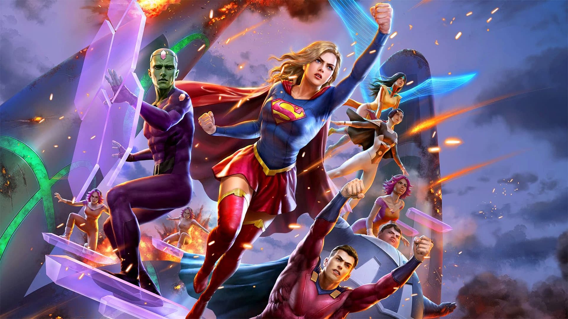 Cinematic background from Legion of Super-Heroes 2023 - Kara, devastated by the loss of Krypton, struggles to adjust to her new life on Earth. Her cousin, Superman, mentors her and suggests she leave their space-time to attend the Legion Academy in the 31st century, where she makes new friends and a new enemy: Brainiac 5. Meanwhile, she must contend with a mysterious group called the Dark Circle as it searches for a powerful weapon held in the Academy’s vault.