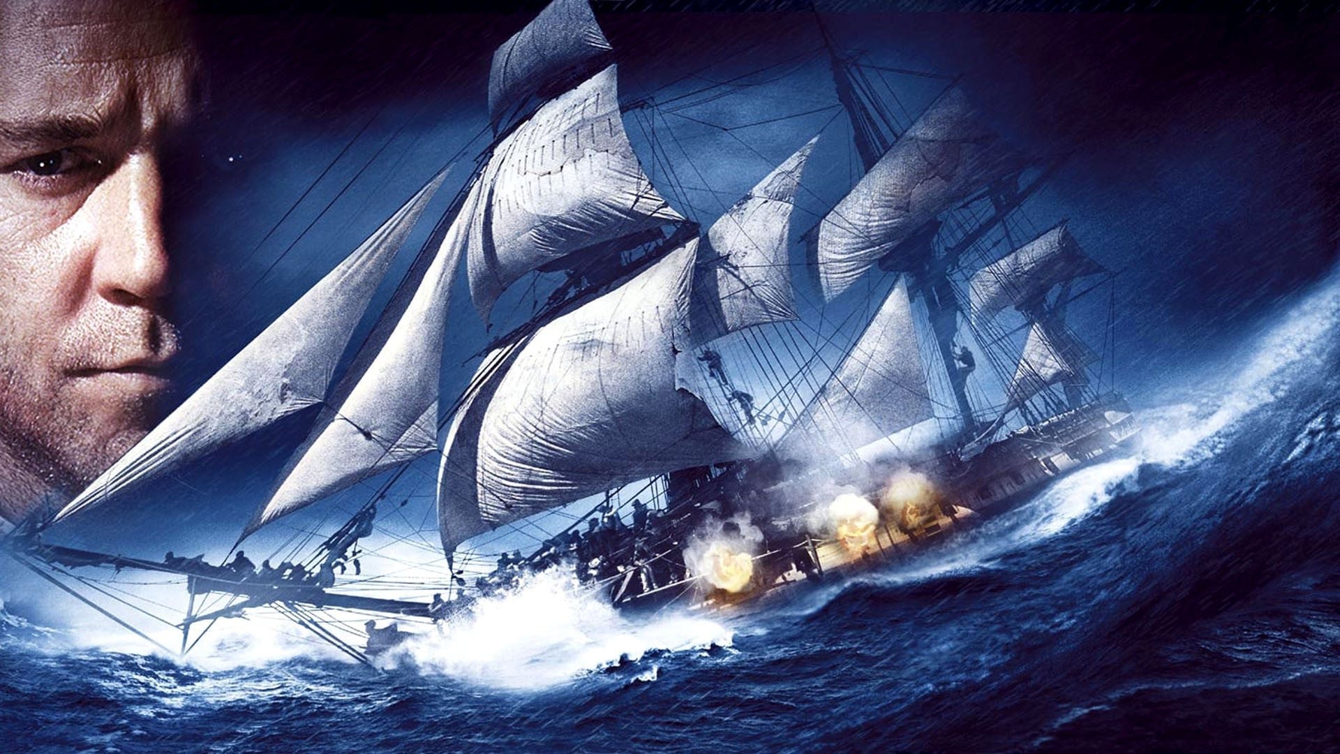 Cinematic background from Master and Commander: The Far Side of the World 2003 - After an abrupt and violent encounter with a French warship inflicts severe damage upon his ship, a captain of the British Royal Navy begins a chase over two oceans to capture or destroy the enemy, though he must weigh his commitment to duty and ferocious pursuit of glory against the safety of his devoted crew, including the ship's thoughtful surgeon, his best friend.