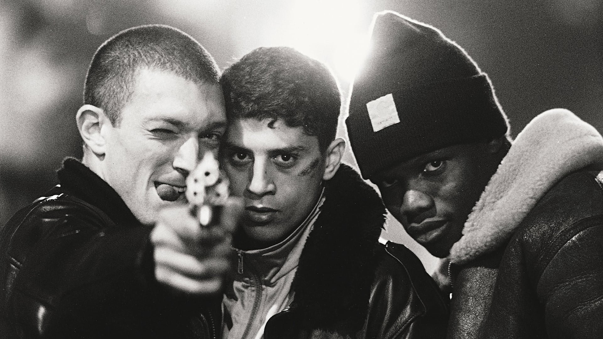 Cinematic background from La haine 1995 - After a chaotic night of rioting in a marginal suburb of Paris, three young friends, Vinz, Hubert and Saïd, wander around unoccupied waiting for news about the state of health of a mutual friend who has been seriously injured when confronting the police.