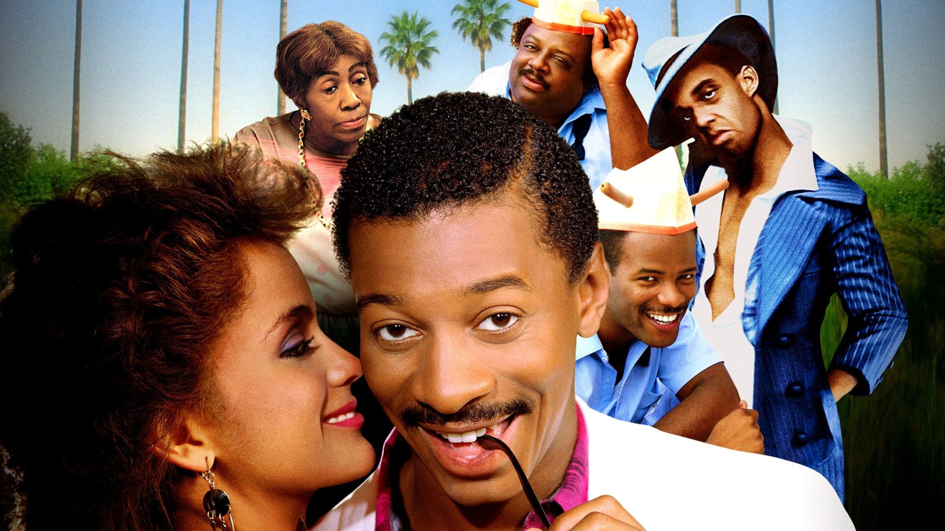 Cinematic background from Hollywood Shuffle 1987 - Aspiring actor and hot-dog stand employee Bobby Taylor catches the ire of his grandmother for auditioning for a role in the regrettably titled exploitation film "Jivetime Jimmy's Revenge." When Tinseltown Studios casts Taylor in the title role, he has a series of conflicted dreams satirizing African-American stereotypes in Hollywood, and must reconcile his career goals with his desire to remain a positive role model for his little brother.