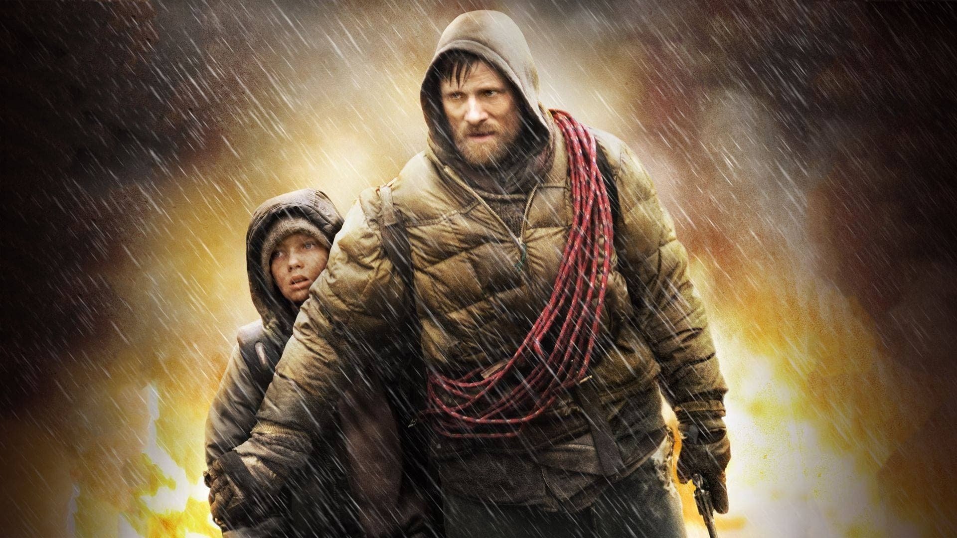 Cinematic background from The Road 2009 - A father and his son walk alone through burned America. Nothing moves in the ravaged landscape save the ash on the wind and water. It is cold enough to crack stones, and, when the snow falls it is gray. The sky is dark. Their destination is the warmer south, although they don't know what, if anything, awaits them there.