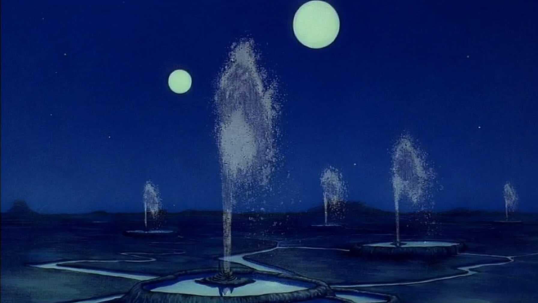 Cinematic background from The Masters of Time 1982 - On planet Perdide, an attack of giant hornets leaves Piel – a young boy – alone in a wrecked car with his dying father. A mayday message reaches their friend Jaffar, an adventurer travelling through space. On board Jaffar’s shuttle are the renegade Prince Matton, his fiancée, and Silbad who knows the planet Perdide well. Thus begins an incredible race across space to save Piel.