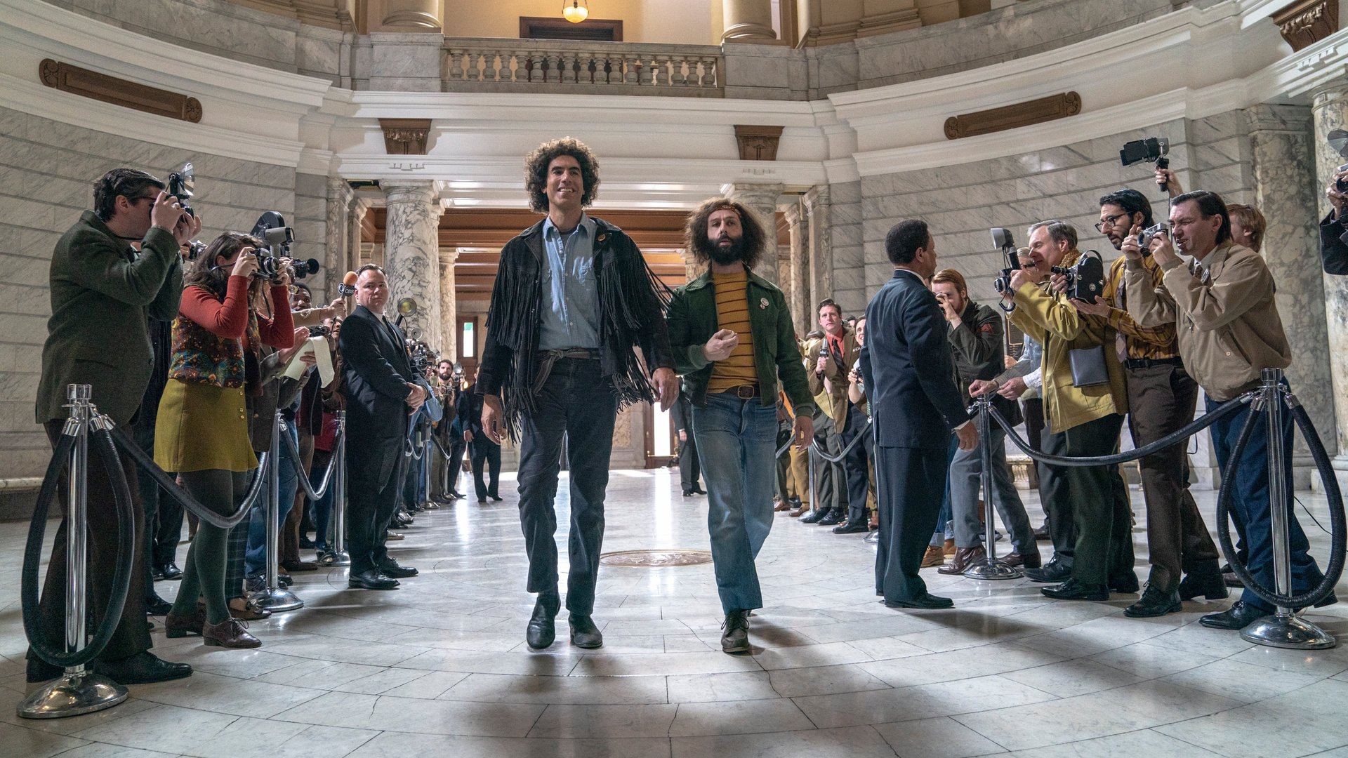 Cinematic background from The Trial of the Chicago 7 2020 - What was supposed to be a peaceful protest turned into a violent clash with the police. What followed was one of the most notorious trials in history.