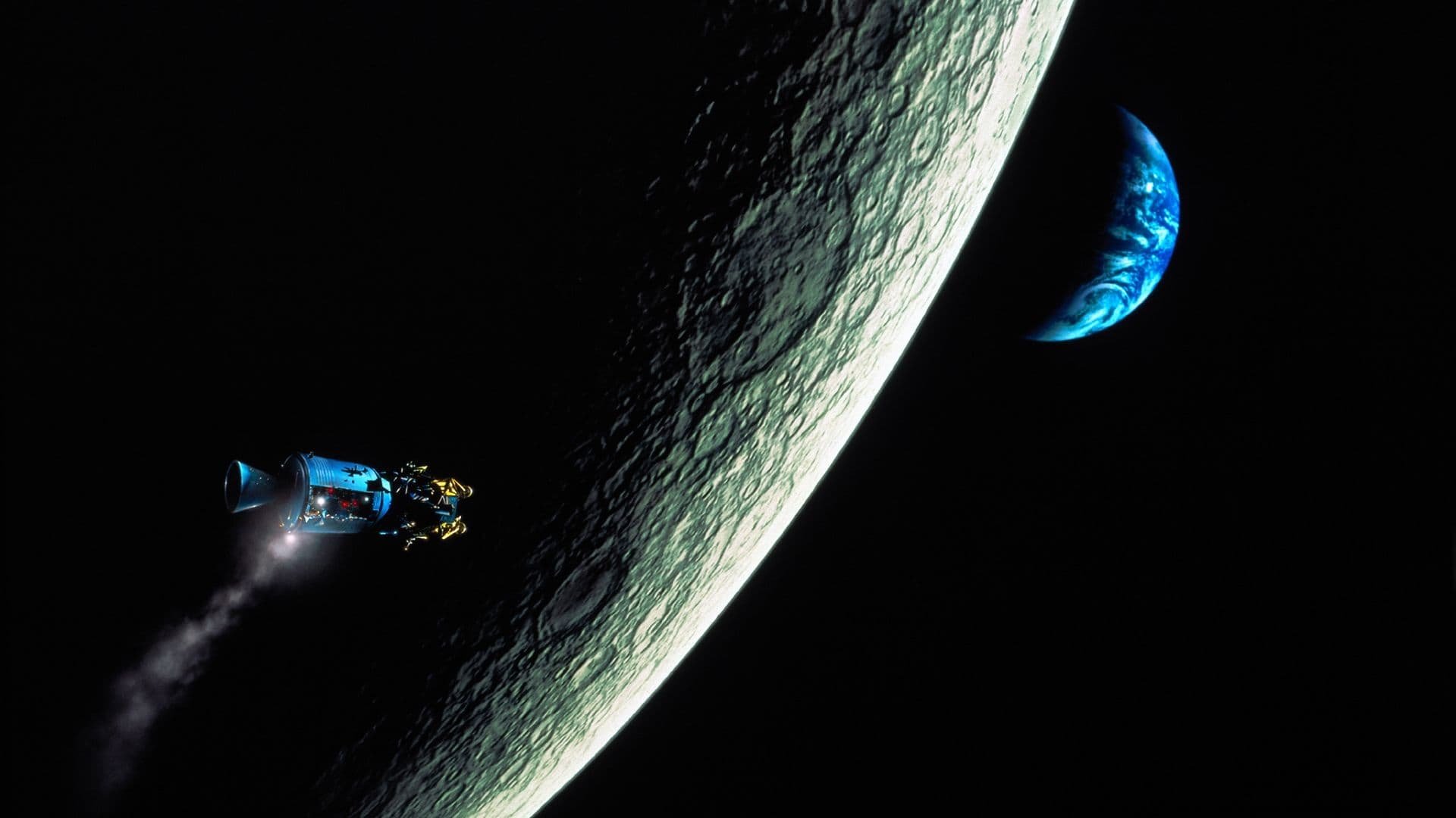 Cinematic background from Apollo 13 1995 - The true story of technical troubles that scuttle the Apollo 13 lunar mission in 1970, risking the lives of astronaut Jim Lovell and his crew, with the failed journey turning into a thrilling saga of heroism. Drifting more than 200,000 miles from Earth, the astronauts work furiously with the ground crew to avert tragedy.
