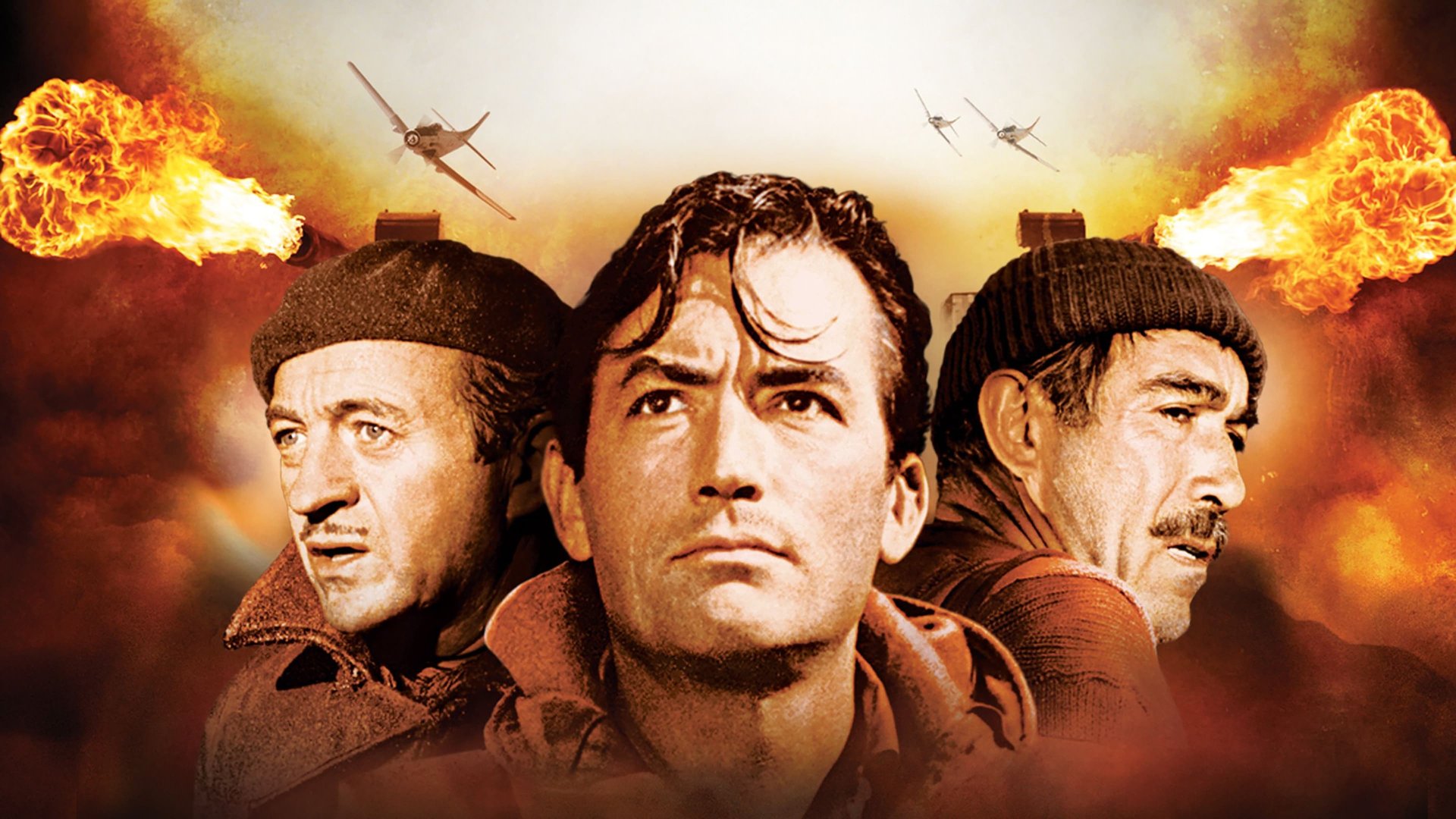 Cinematic background from The Guns of Navarone 1961 - A team of allied saboteurs are assigned an impossible mission: infiltrate an impregnable Nazi-held island and destroy the two enormous long-range field guns that prevent the rescue of 2,000 trapped British soldiers.