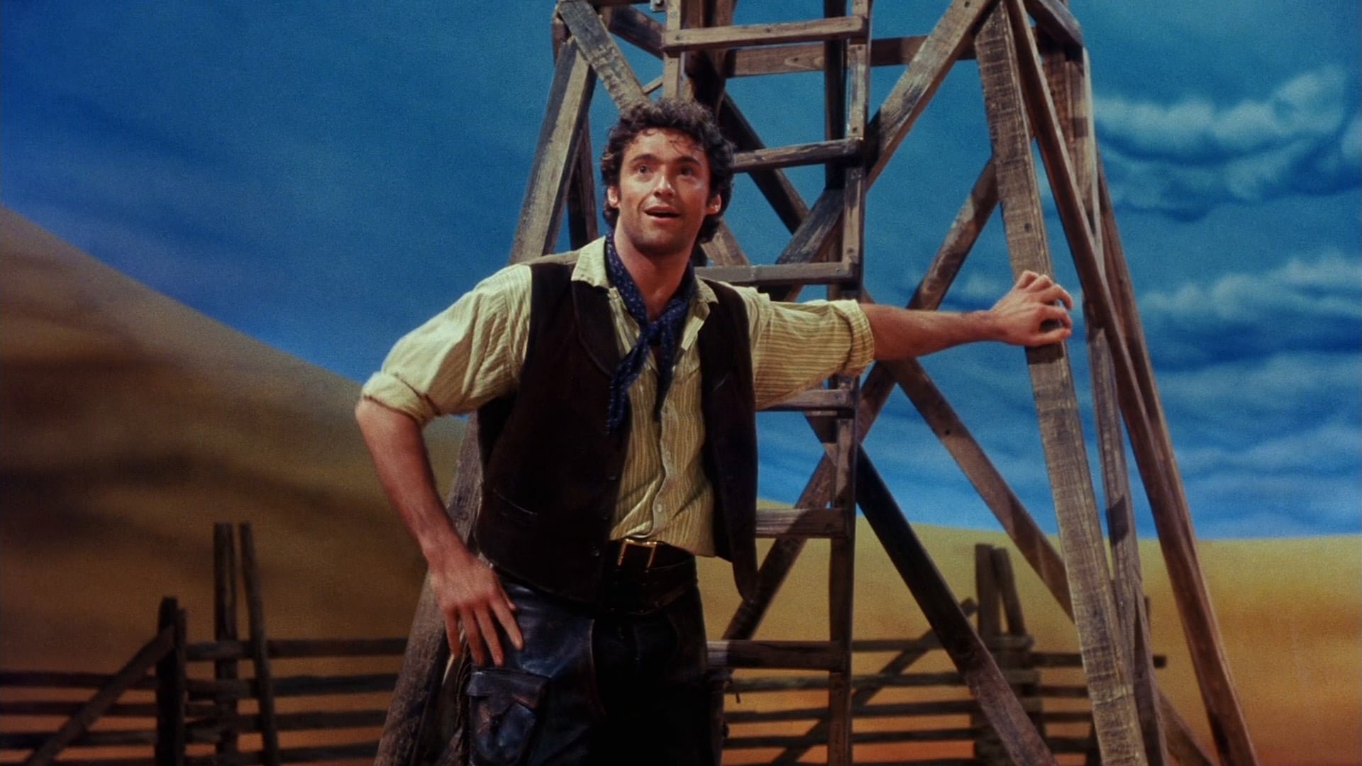 Cinematic background from Oklahoma! 1999 - A dark-themed and redesigned West End production of Rodgers & Hammerstein's seminal Broadway musical tells the story of farm girl Laurey and her courtship by two rival suitors, cowboy Curly and the sinister and frightening farmhand Jud.
