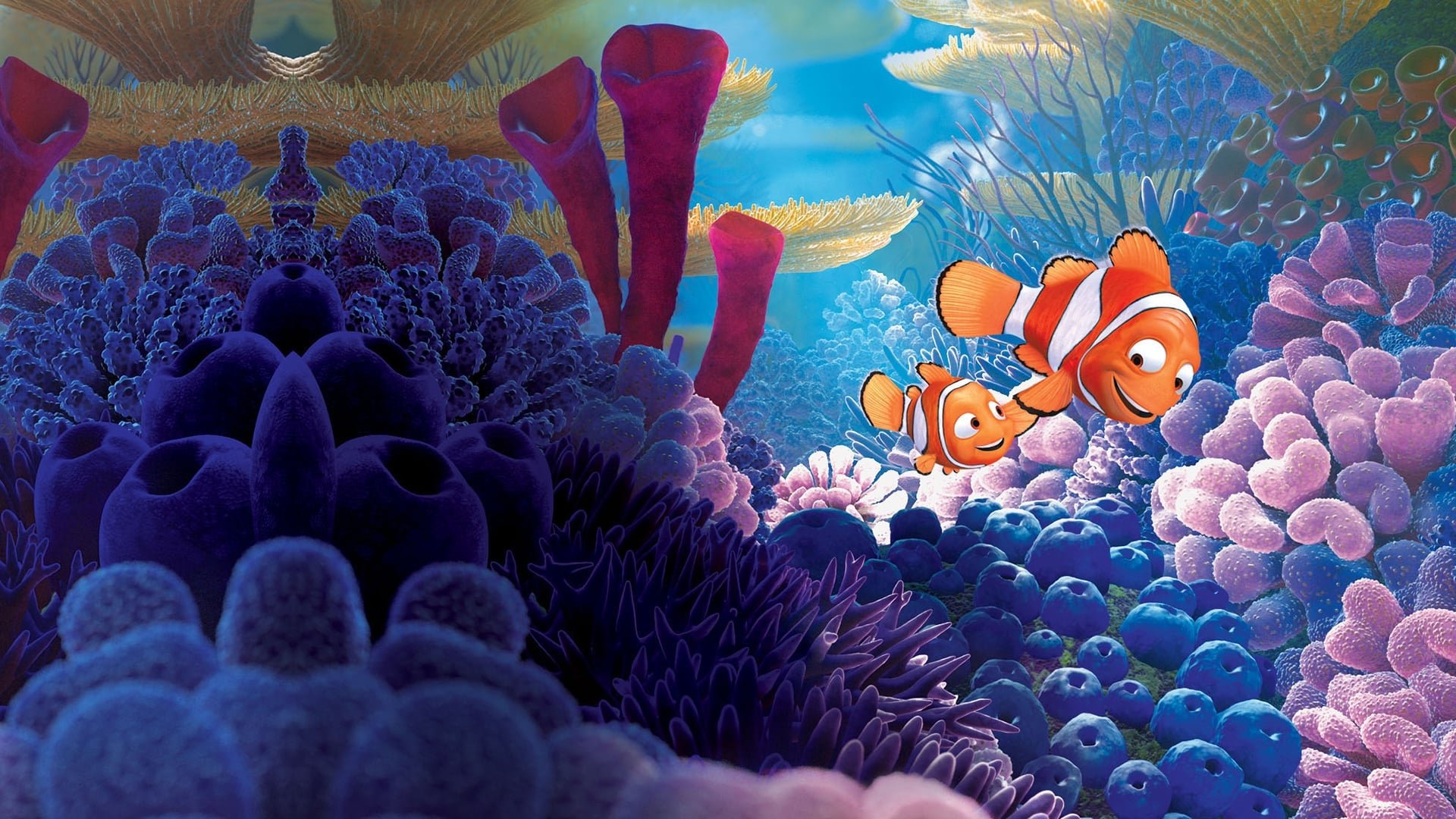 Cinematic background from Finding Nemo 2003 - Nemo, an adventurous young clownfish, is unexpectedly taken from his Great Barrier Reef home to a dentist's office aquarium. It's up to his worrisome father Marlin and a friendly but forgetful fish Dory to bring Nemo home -- meeting vegetarian sharks, surfer dude turtles, hypnotic jellyfish, hungry seagulls, and more along the way.