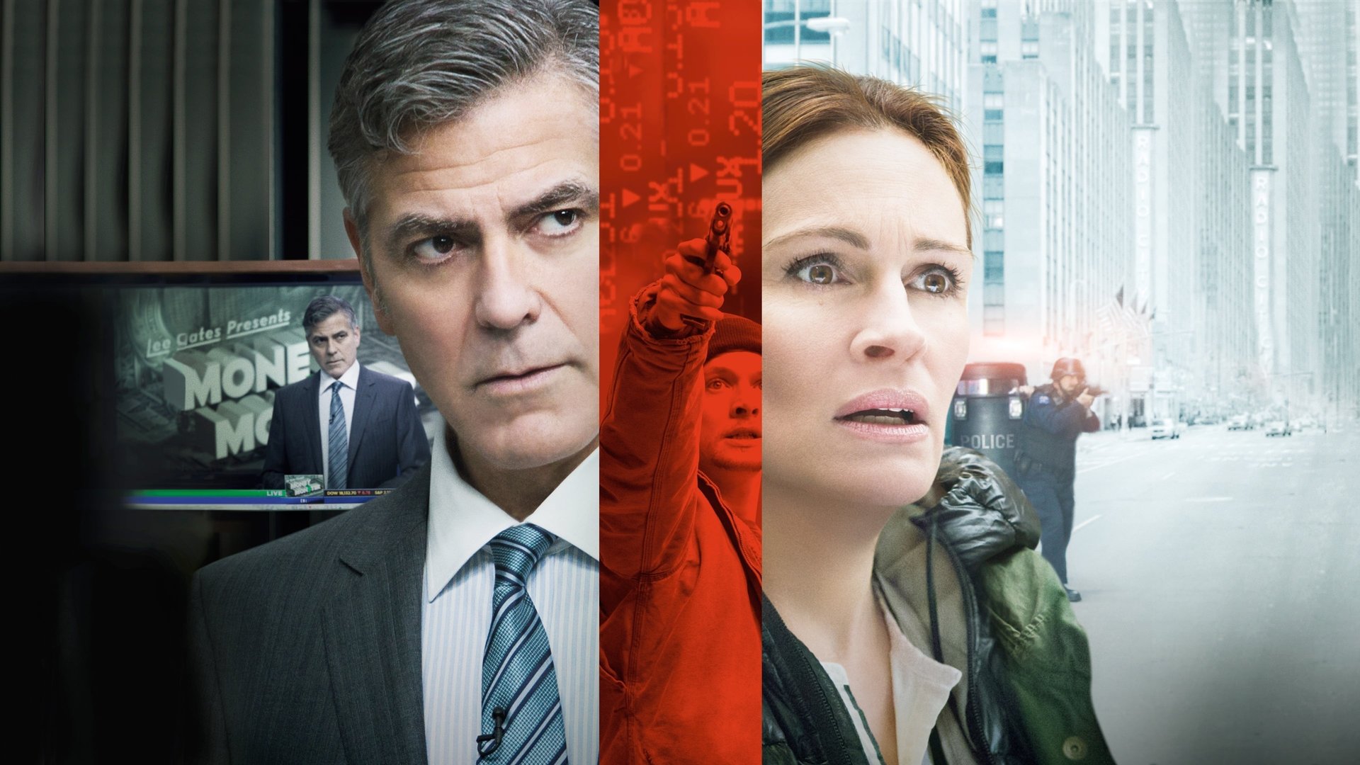 Cinematic background from Money Monster 2016 - Financial TV host Lee Gates and his producer Patty are put in an extreme situation when an irate investor takes over their studio.