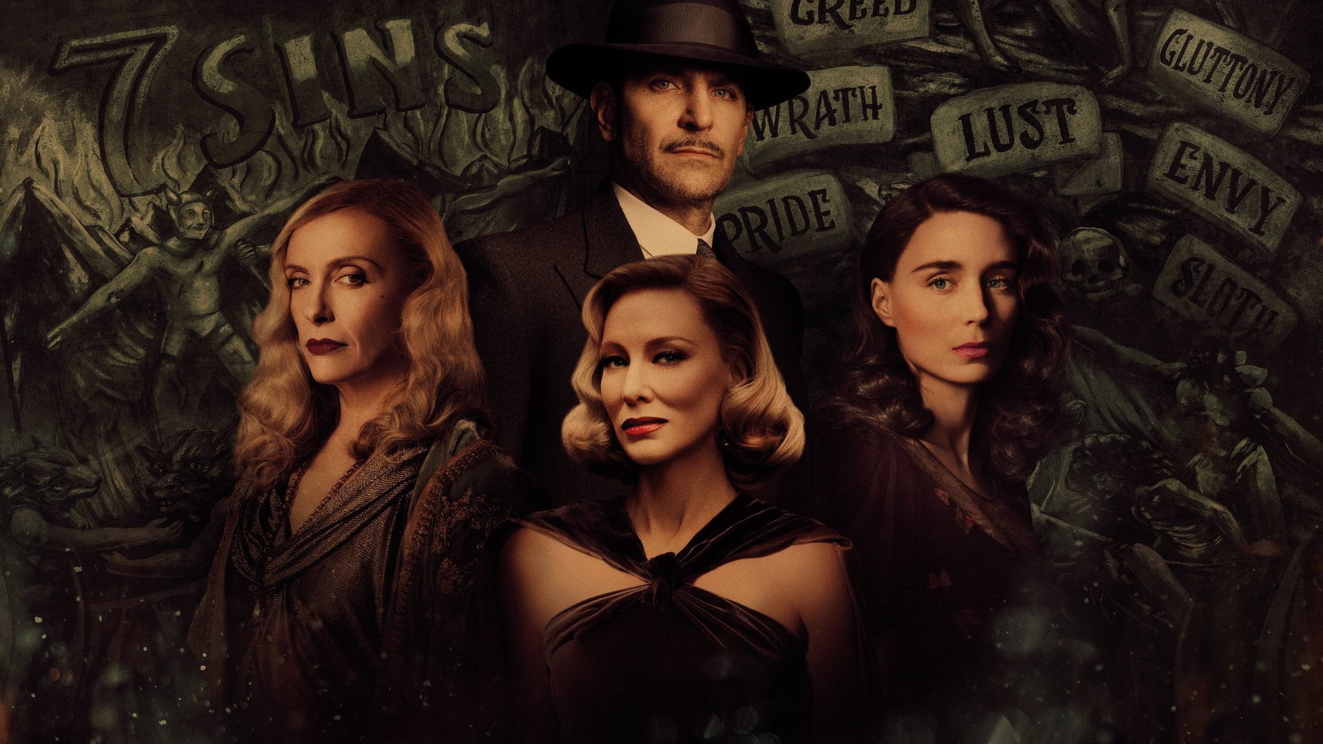 Cinematic background from Nightmare Alley 2021 - An ambitious carnival man with a talent for manipulating people with a few well-chosen words hooks up with a female psychologist who is even more dangerous than he is.