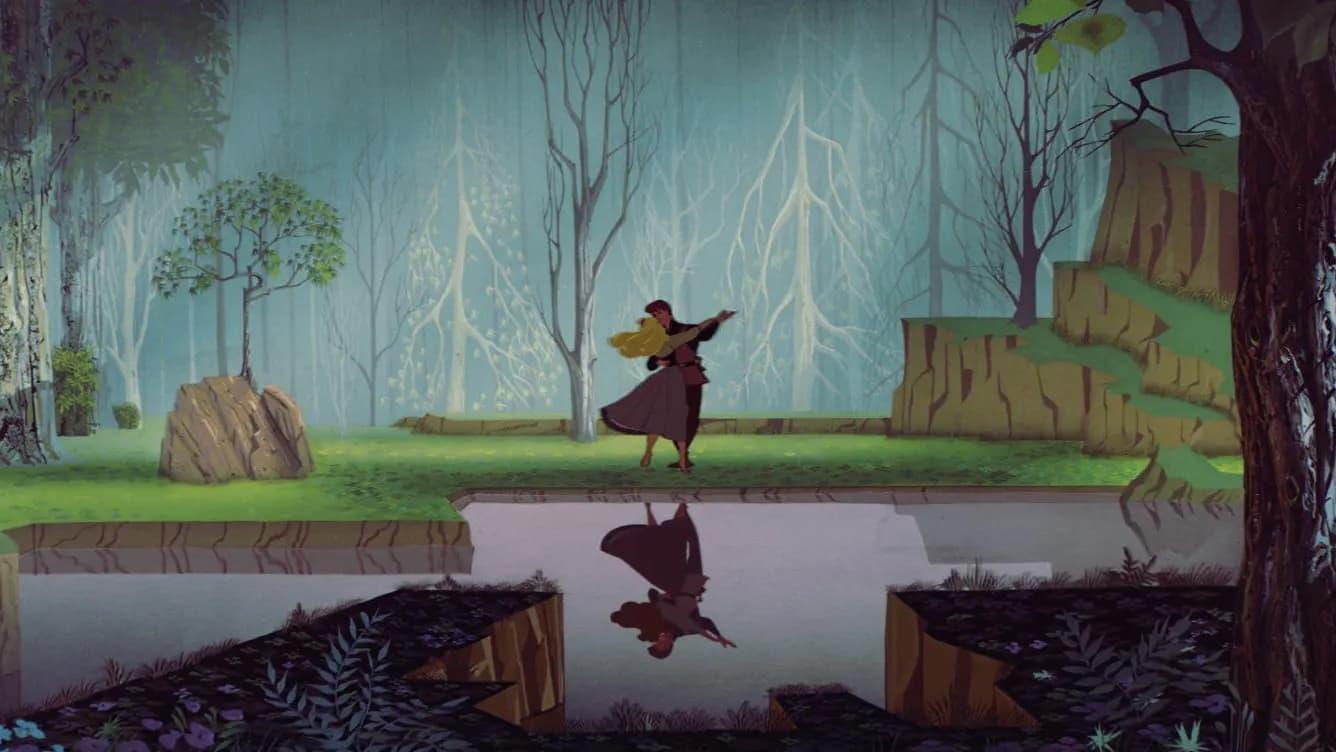 Cinematic background from Sleeping Beauty 1959 - A beautiful princess born in a faraway kingdom is destined by a terrible curse to prick her finger on the spindle of a spinning wheel and fall into a deep sleep that can only be awakened by true love's first kiss. Determined to protect her, her parents ask three fairies to raise her in hiding. But the evil Maleficent is just as determined to seal the princess's fate.