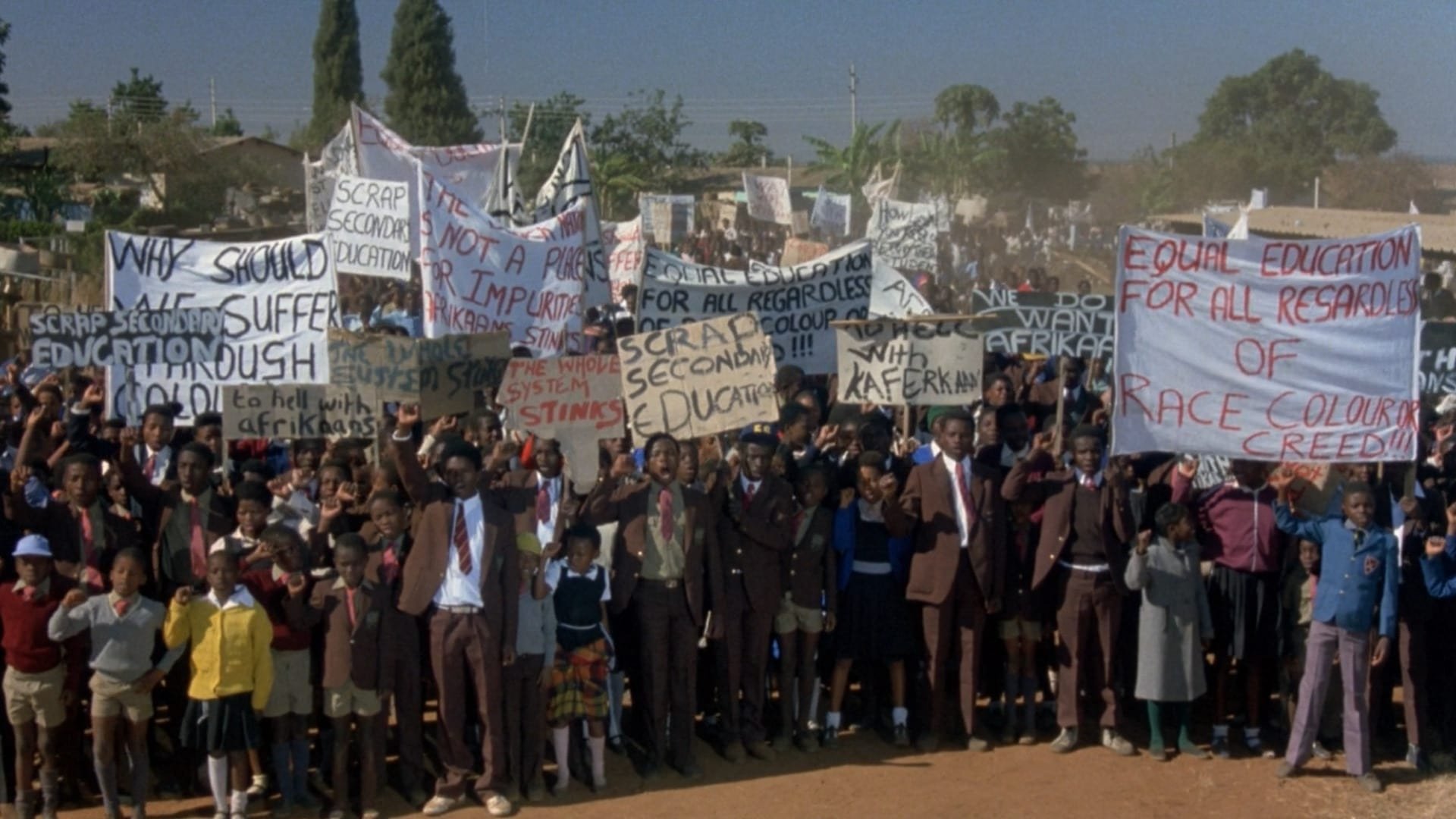 Cinematic background from A Dry White Season 1989 - During the 1976 Soweto uprising, a white school teacher's life and values are threatened when he asks questions about the death of a young black boy who died in police custody.