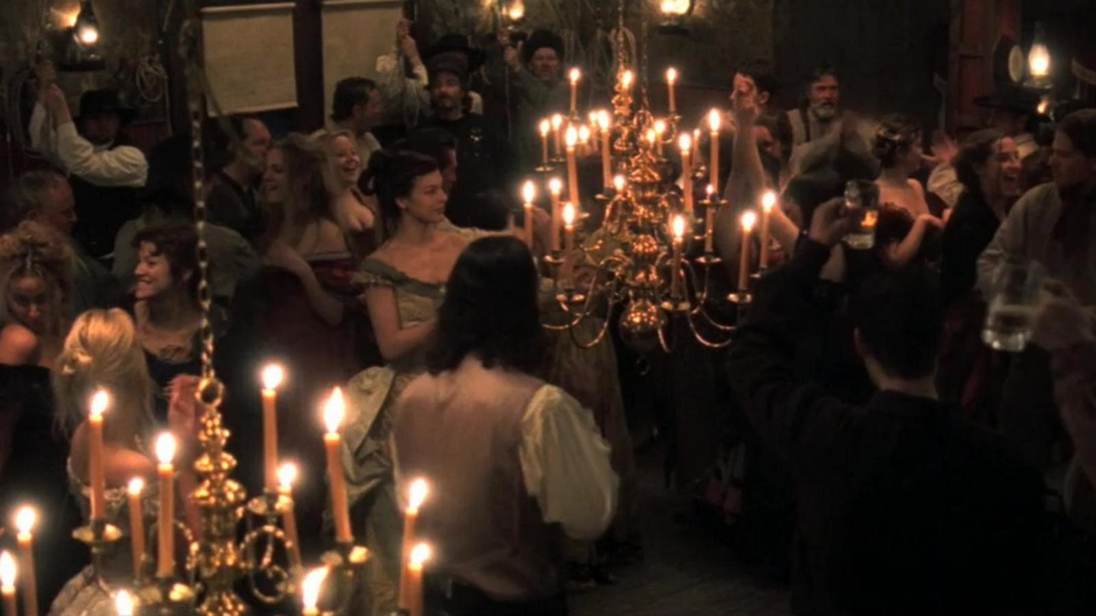 Cinematic background from The Claim 2000 - A prospector sells his wife and daughter to another gold miner for the rights to a gold mine. Twenty years later, the prospector is a wealthy man who owns much of the old west town named Kingdom Come. But changes are brewing and his past is coming back to haunt him. A surveyor and his crew scouts the town as a location for a new railroad line and a young woman suddenly appears in the town and is evidently the man's daughter.