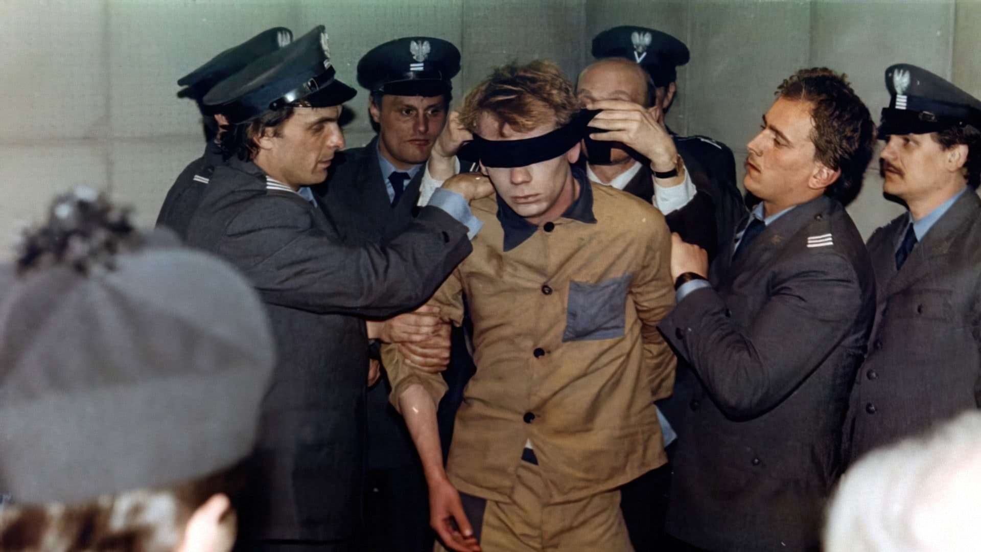 Cinematic background from A Short Film About Killing 1988 - Jacek climbs into the taxi driven by Waldemar, tells him to drive to a remote location, then brutally strangles him, seemingly without motive.