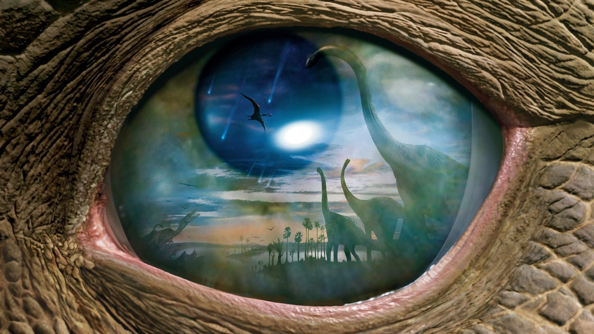 Cinematic background from Dinosaur 2000 - An orphaned dinosaur raised by lemurs joins an arduous trek to a sancturary after a meteorite shower destroys his family home.