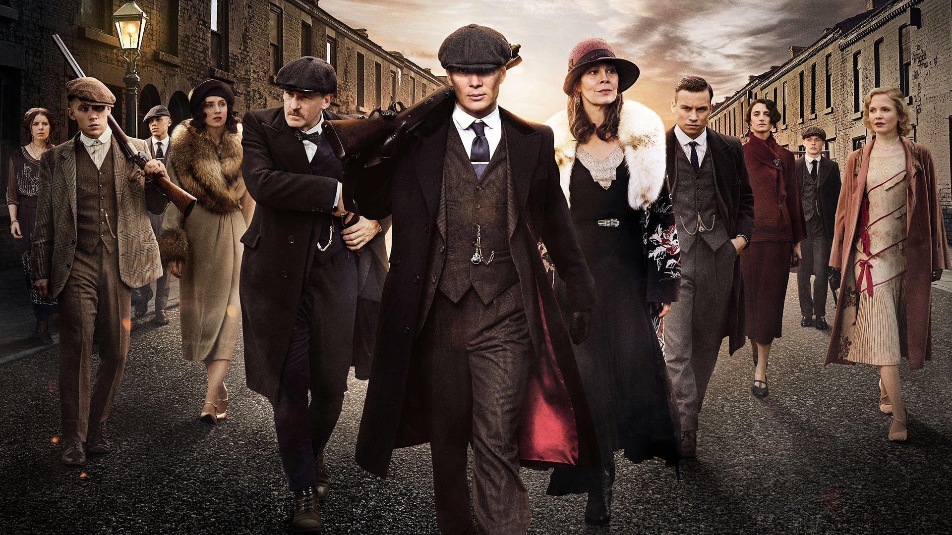 Cinematic background from Peaky Blinders 2013 - 2022 - A gangster family epic set in 1919 Birmingham, England and centered on a gang who sew razor blades in the peaks of their caps, and their fierce boss Tommy Shelby, who means to move up in the world.