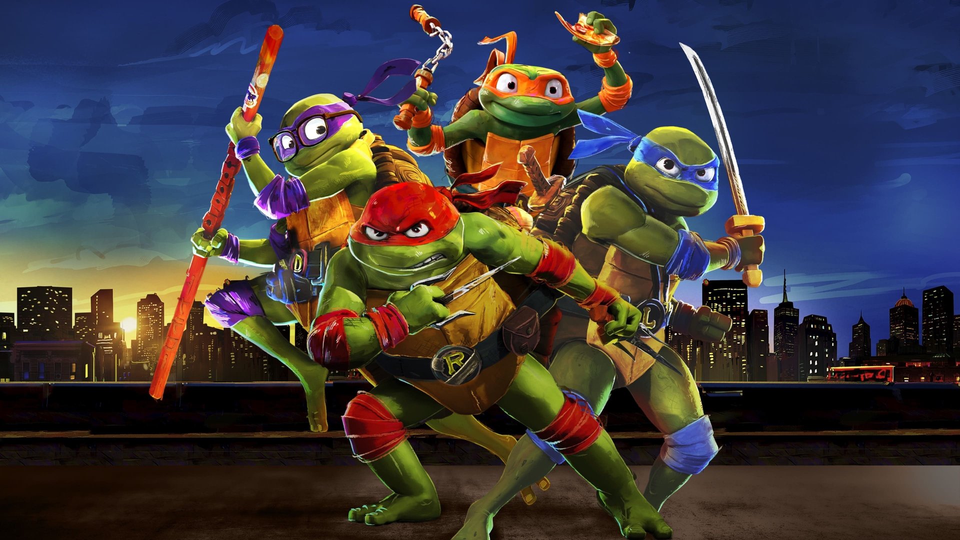 Cinematic background from Teenage Mutant Ninja Turtles: Mutant Mayhem 2023 - After years of being sheltered from the human world, the Turtle brothers set out to win the hearts of New Yorkers and be accepted as normal teenagers through heroic acts. Their new friend April O'Neil helps them take on a mysterious crime syndicate, but they soon get in over their heads when an army of mutants is unleashed upon them.
