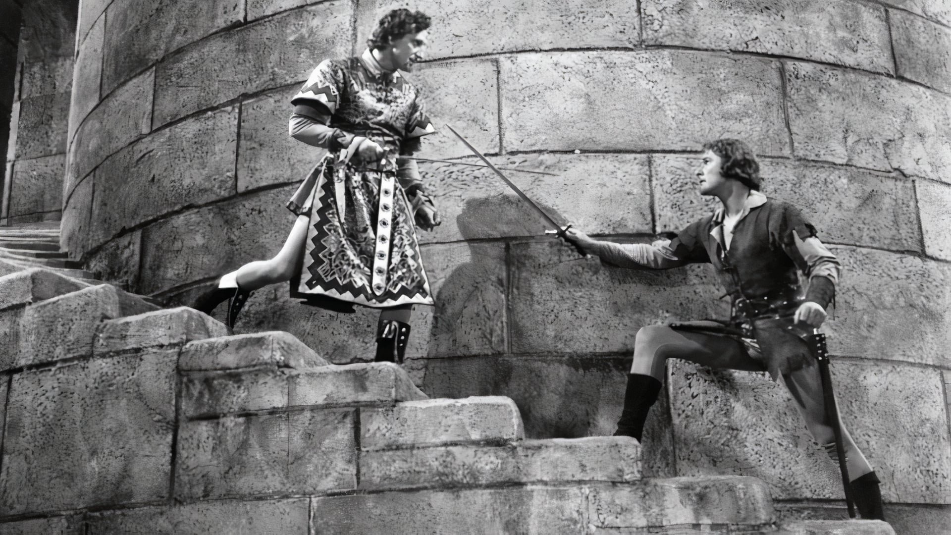 Cinematic background from The Adventures of Robin Hood 1938 - Robin Hood fights nobly for justice against the evil Sir Guy of Gisbourne while striving to win the hand of the beautiful Maid Marian.