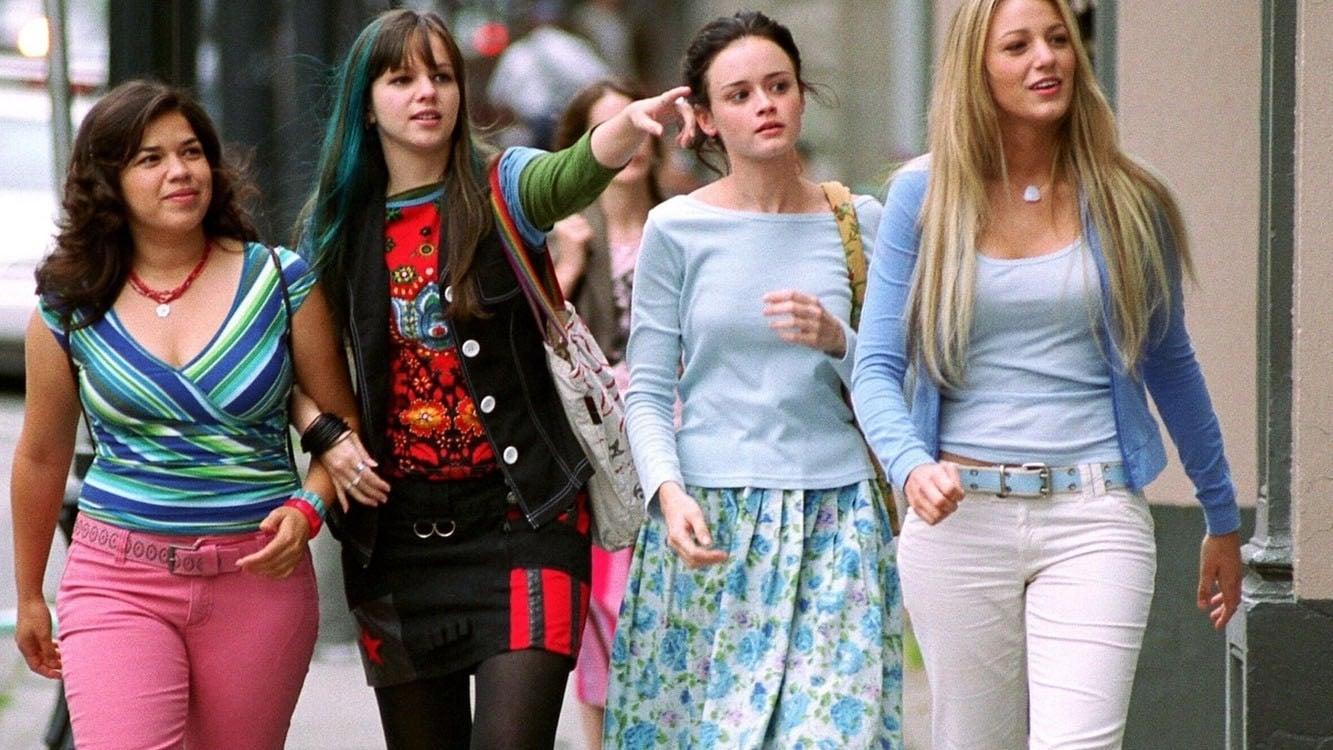 Cinematic background from The Sisterhood of the Traveling Pants 2005 - Four best friends (Tibby, Lena, Carmen &amp; Bridget) who buy a mysterious pair of pants that fits each of them, despite their differing sizes, and makes whoever wears them feel fabulous. When faced with the prospect of spending their first summer apart, the pals decide they'll swap the pants so that each girl in turn can enjoy the magic.
