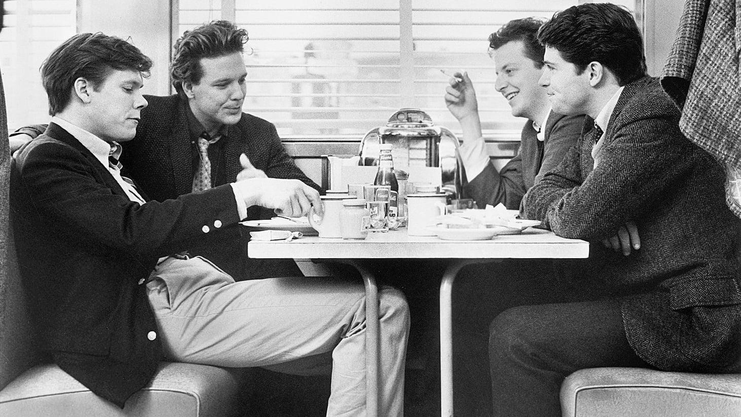 Cinematic background from Diner 1982 - Set in 1959, Diner shows how five young men resist their adulthood and seek refuge in their beloved Diner. The mundane, childish, and titillating details of their lives are shared. But the golden moments pass, and the men shoulder their responsibilities, leaving the Diner behind.