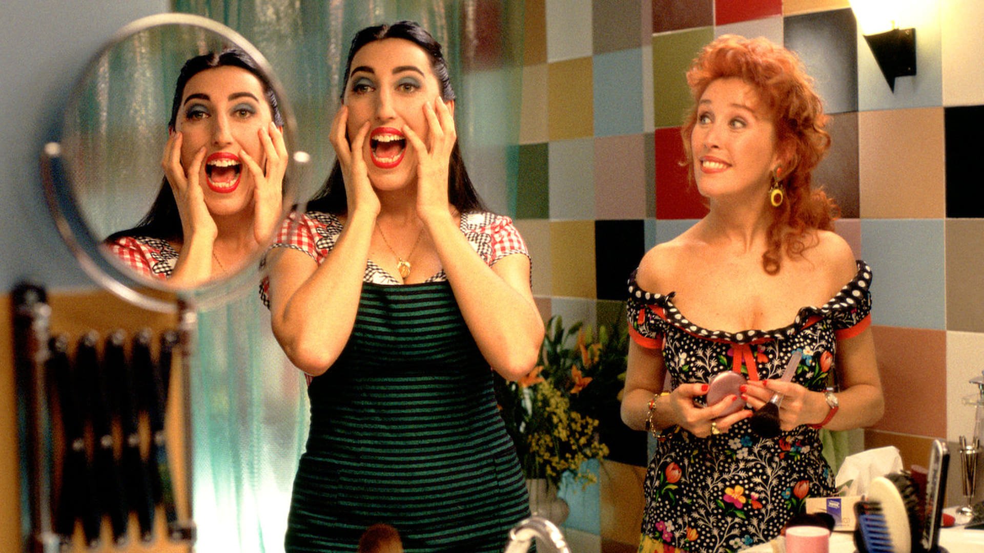 Cinematic background from Kika 1993 - When American author Nicholas brings in a cosmetologist named Kika to prepare the corpse of his recently deceased son, she inadvertently revives the young man, then falls in love with him. Forces conspire against the couple, though, as Nicholas wants Kika for himself.