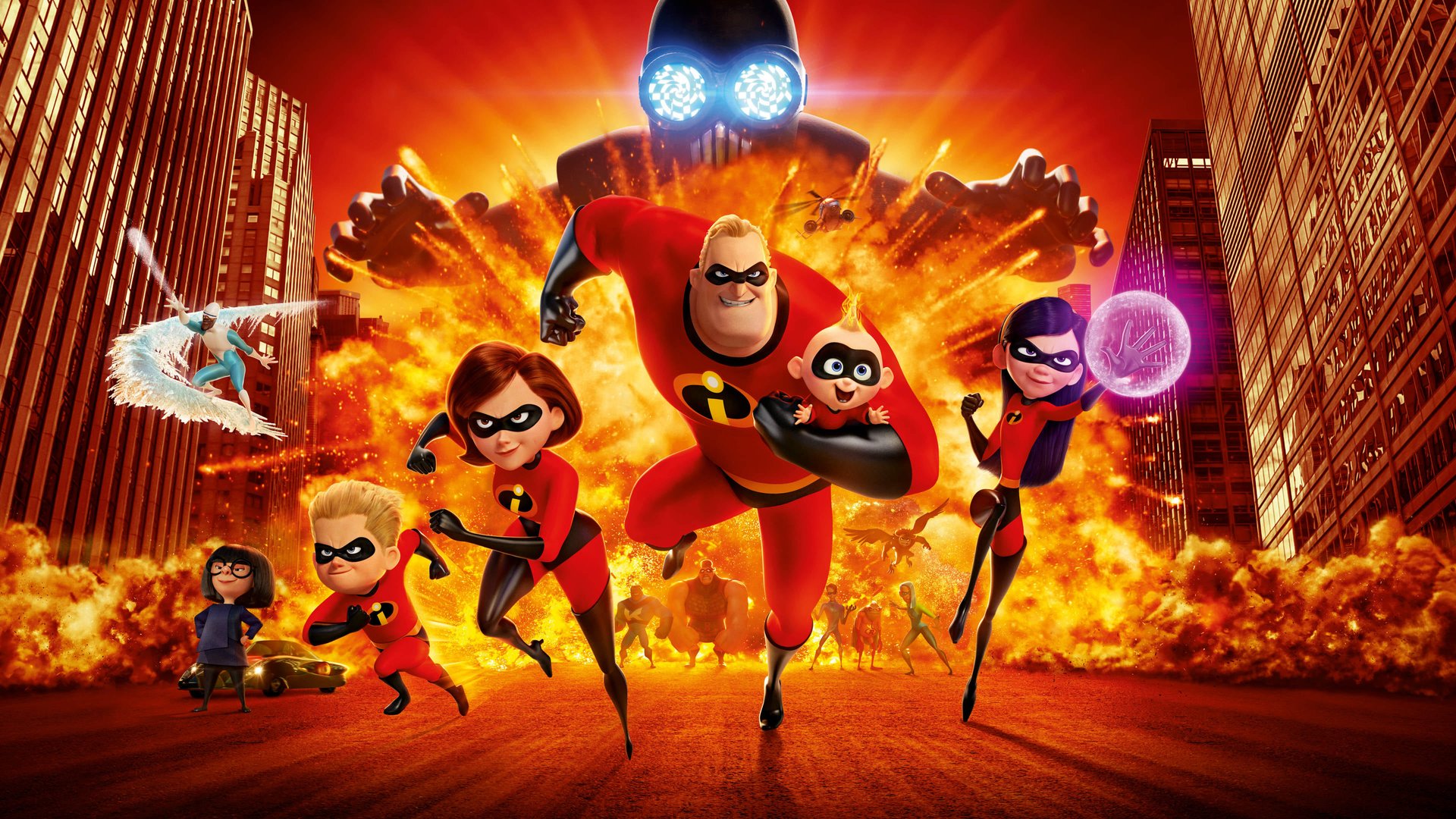 Cinematic background from Incredibles 2 2018 - Elastigirl springs into action to save the day, while Mr. Incredible faces his greatest challenge yet – taking care of the problems of his three children.