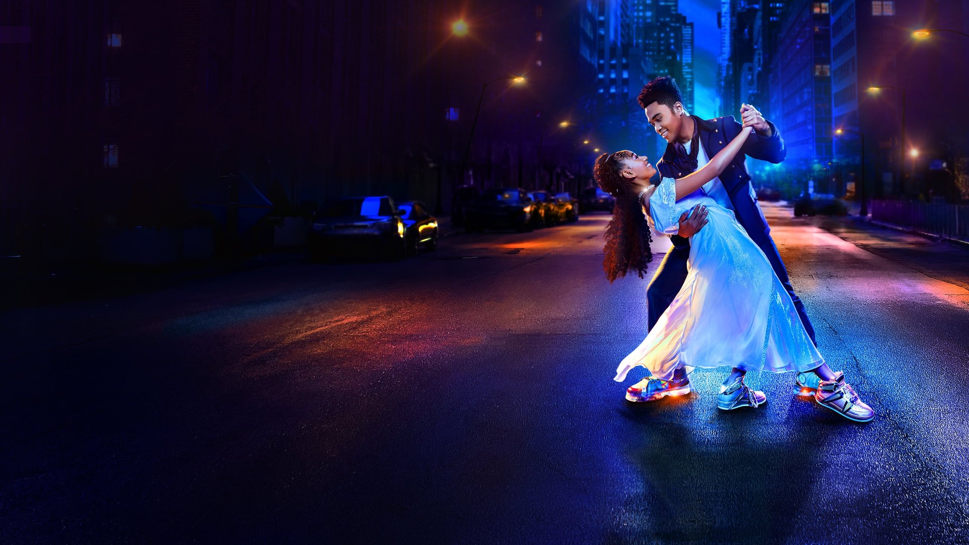 Cinematic background from Sneakerella 2022 - When El, an aspiring sneaker designer from Queens, meets Kira King, the fiercely independent daughter of legendary basketball star and sneaker tycoon Darius King, sparks fly as the two bond over their mutual affinity for sneakers. With a little nudge from his best friend and a sprinkle of Fairy Godfather magic, El finds the courage to use his talent to pursue his dream of becoming a ‘legit’ sneaker designer in the industry.