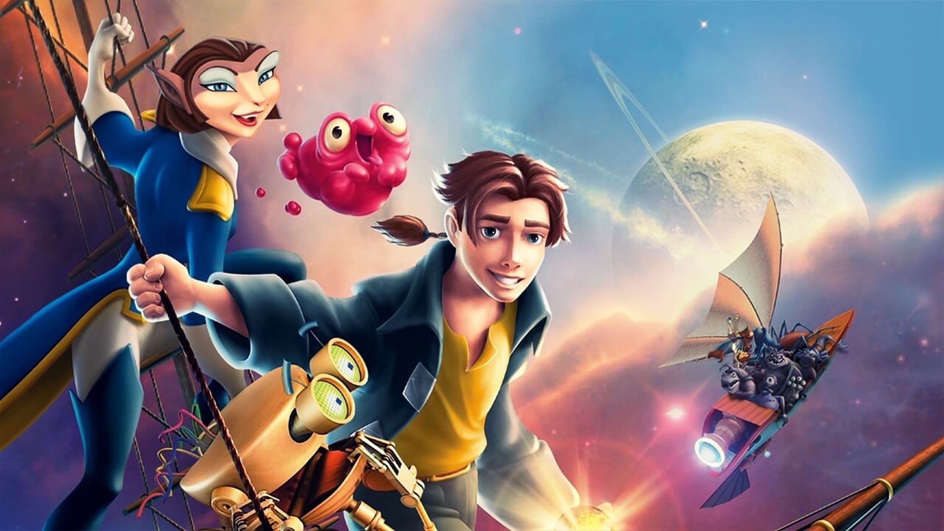 Cinematic background from Treasure Planet 2002 - When space galleon cabin boy Jim Hawkins discovers a map to an intergalactic "loot of a thousand worlds," a cyborg cook named John Silver teaches him to battle supernovas and space storms on their journey to find treasure.