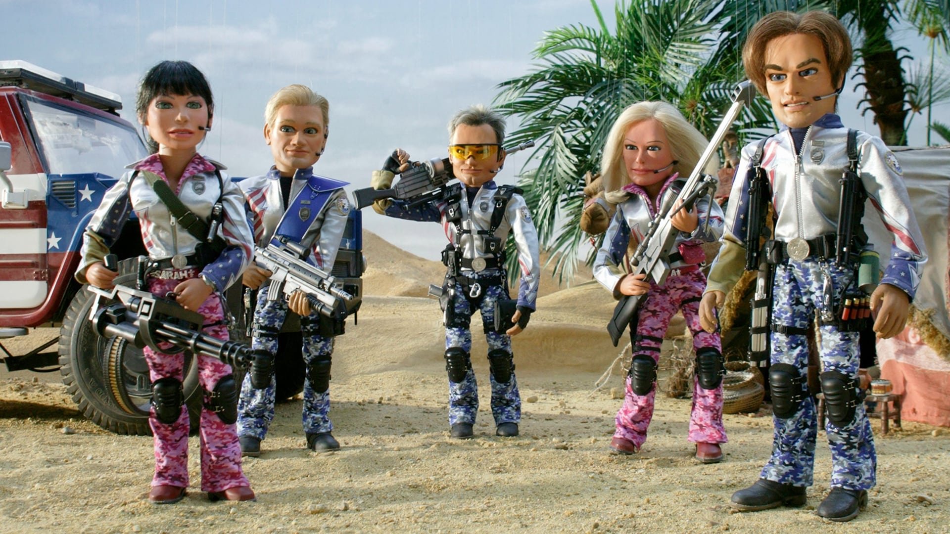 Cinematic background from Team America: World Police 2004 - When North Korean ruler Kim Jong-il orchestrates a global terrorist plot, it's up to the heavily armed, highly specialized Team America unit to stop his dastardly scheme. The group, which has recruited troubled Broadway actor Gary Johnston, not only has to face off against Jong-il, but they must also contend with the Film Actors Guild, a cadre of Hollywood liberals at odds with Team America's "policing the world" tactics.