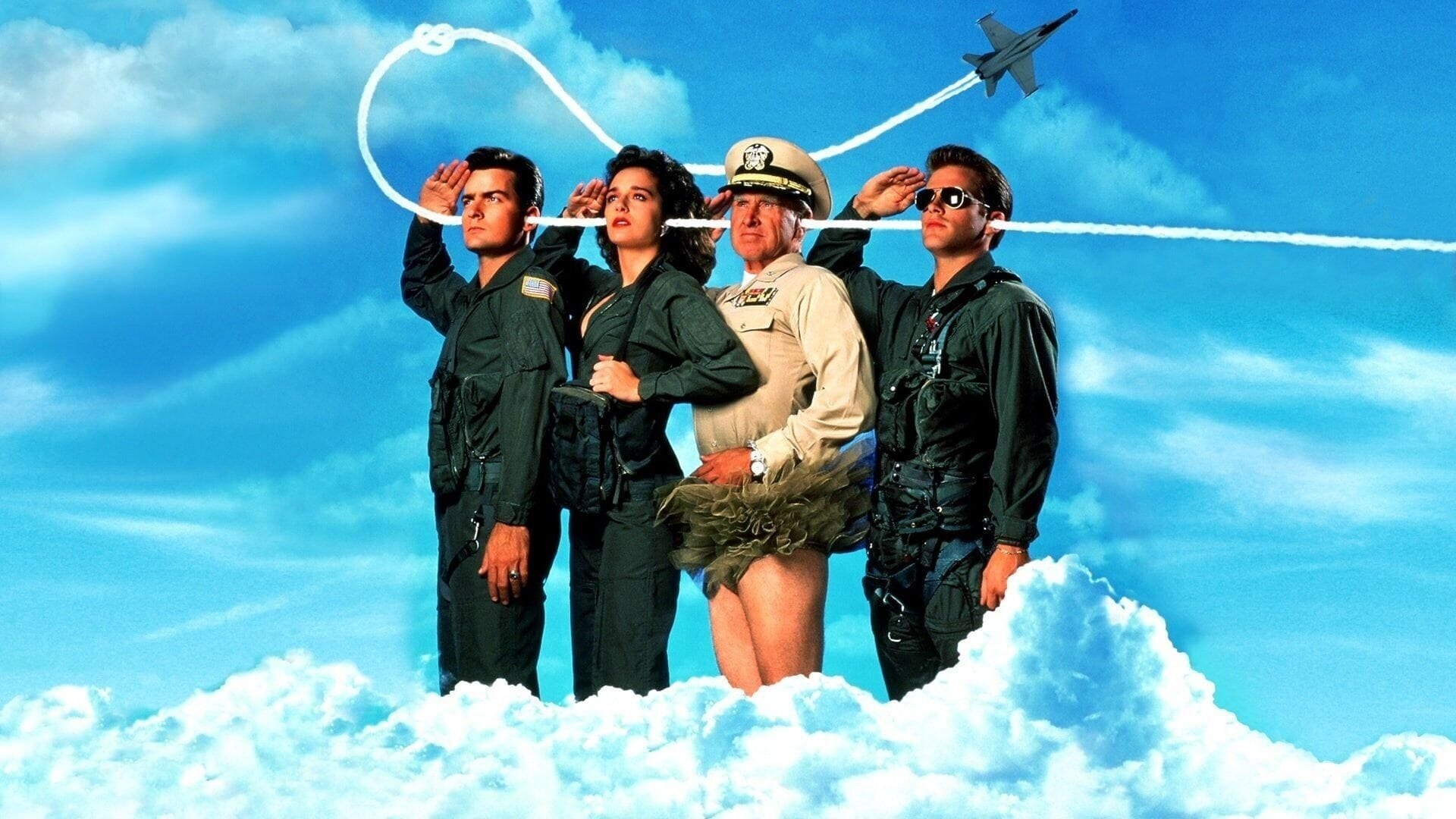 Cinematic background from Hot Shots! 1991 - The gang that created Airplane and The Naked Gun sets its sights on Top Gun in this often hilarious spoof starring Charlie Sheen, who previously only inspired laughs with his personal life. He plays Topper Harley, a fighter pilot with an ax to grind: clearing the family name. He gets involved in a relationship with Valerie Golino, a woman with an unusually talented stomach. But his mission is to avenge his father. Lloyd Bridges, late in his career, revealed an aptitude for this kind of silliness, here as a commander who is both incredibly dim and delightfully accident prone. Directed by Jim Abrahams, the film makes fun of a variety of other films as well, from Dances with Wolves to The Fabulous Baker Boys. It was so successful that they all returned in the sequel, Hot Shots! Part Deux.