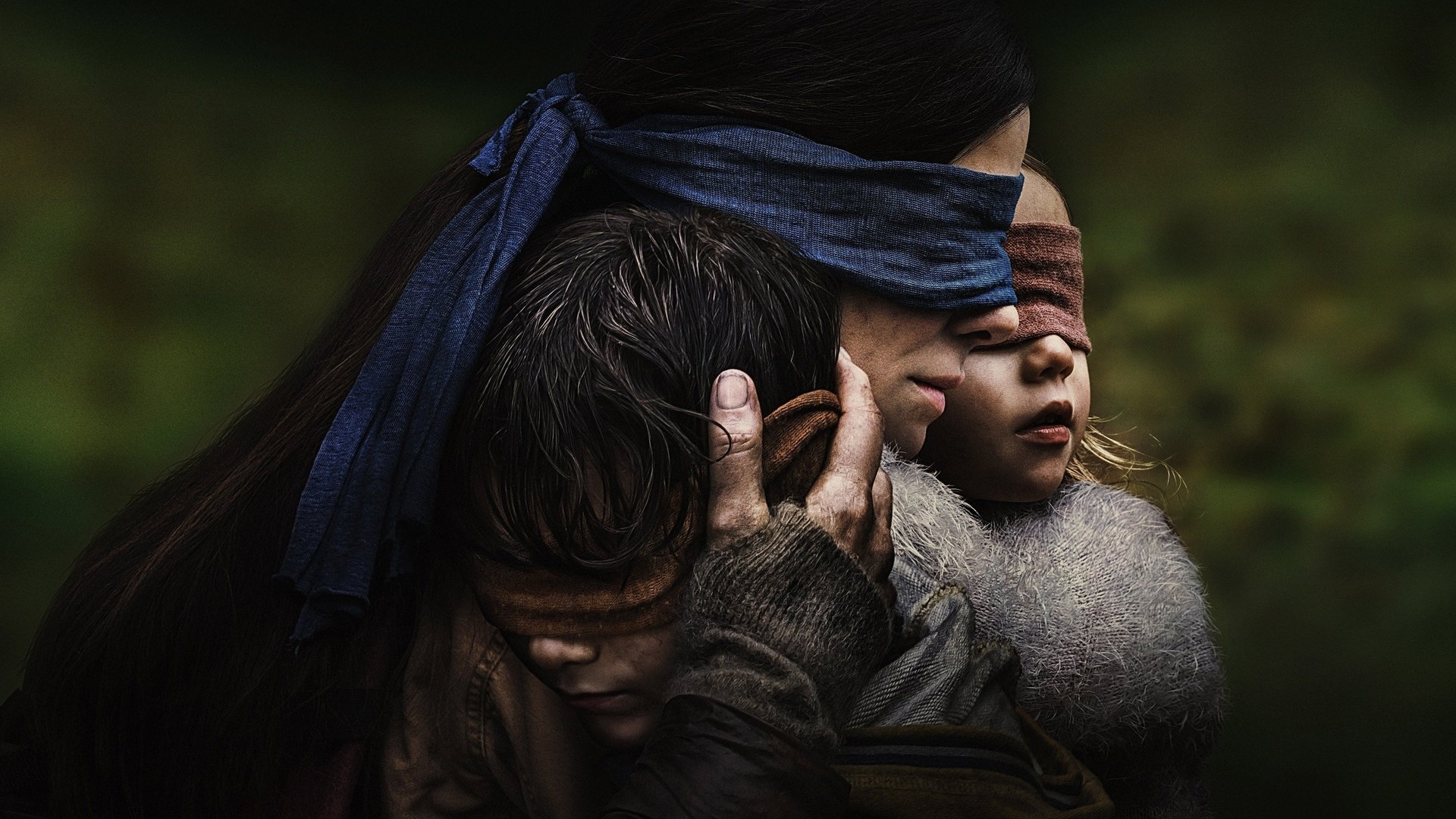 Cinematic background from Bird Box 2018 - Five years after an ominous unseen presence drives most of society to suicide, a survivor and her two children make a desperate bid to reach safety.