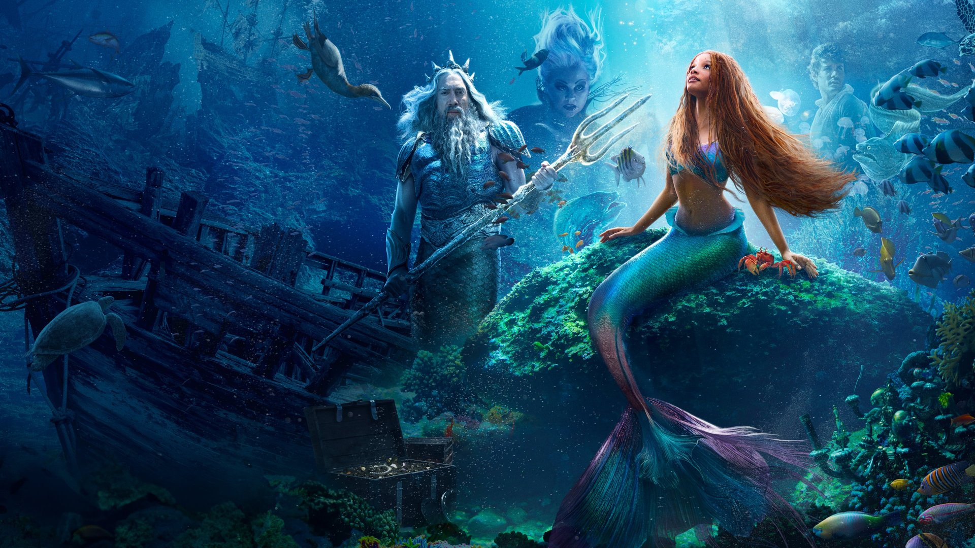 Cinematic background from The Little Mermaid 2023 - The youngest of King Triton’s daughters, and the most defiant, Ariel longs to find out more about the world beyond the sea, and while visiting the surface, falls for the dashing Prince Eric. With mermaids forbidden to interact with humans, Ariel makes a deal with the evil sea witch, Ursula, which gives her a chance to experience life on land, but ultimately places her life – and her father’s crown – in jeopardy.