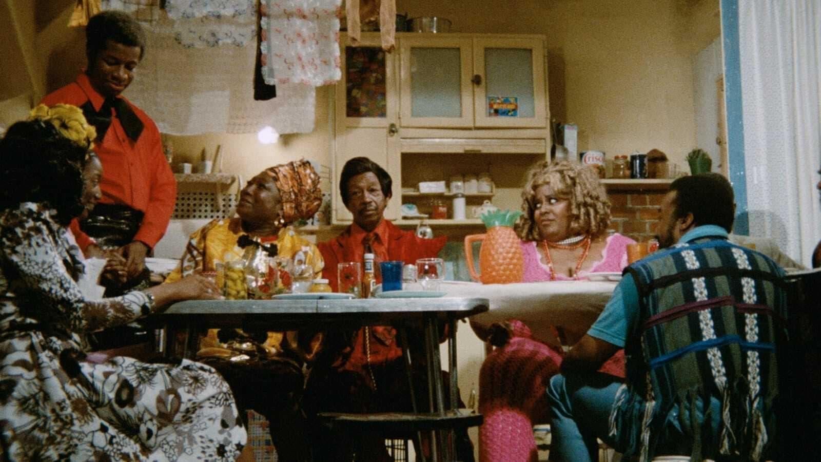 Cinematic background from Don't Play Us Cheap 1972 - As an African American family and friends gather in an apartment for a house party, two mischief-making devil-bats take human form in order to break up the party.
