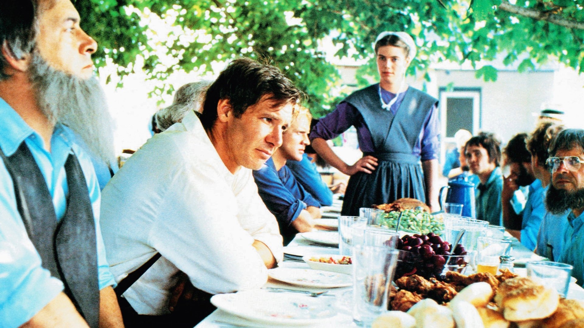 Cinematic background from Witness 1985 - A sheltered Amish child is the sole witness of a brutal murder in a restroom at a Philadelphia train station, and he must be protected.  The assignment falls to a taciturn detective who goes undercover in a Pennsylvania Dutch community. On the farm, he slowly assimilates despite his urban grit, and forges a romantic bond with the child's beautiful mother.