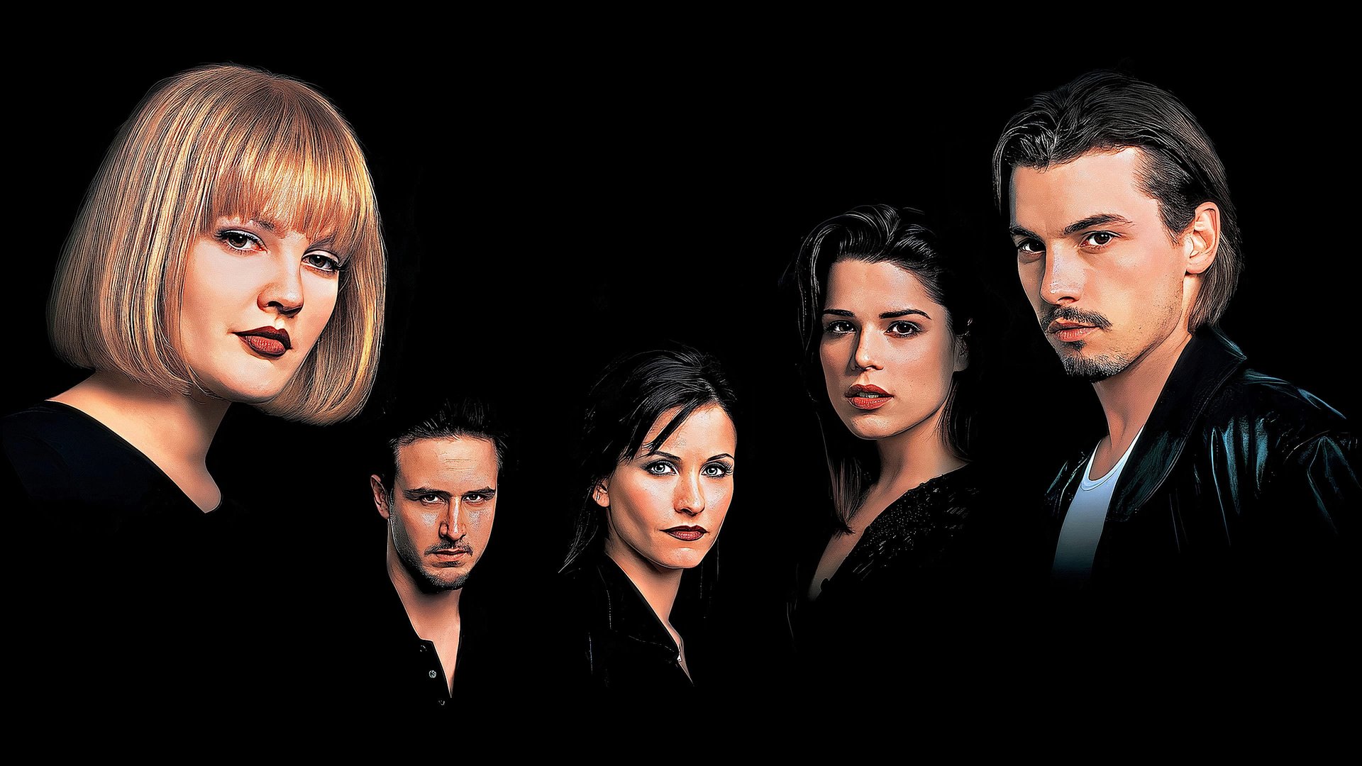 Cinematic background from Scream 1996 - A year after the murder of her mother, Sidney Prescott is terrorized by a masked killer who targets her and her friends by using scary movies as part of a deadly game.