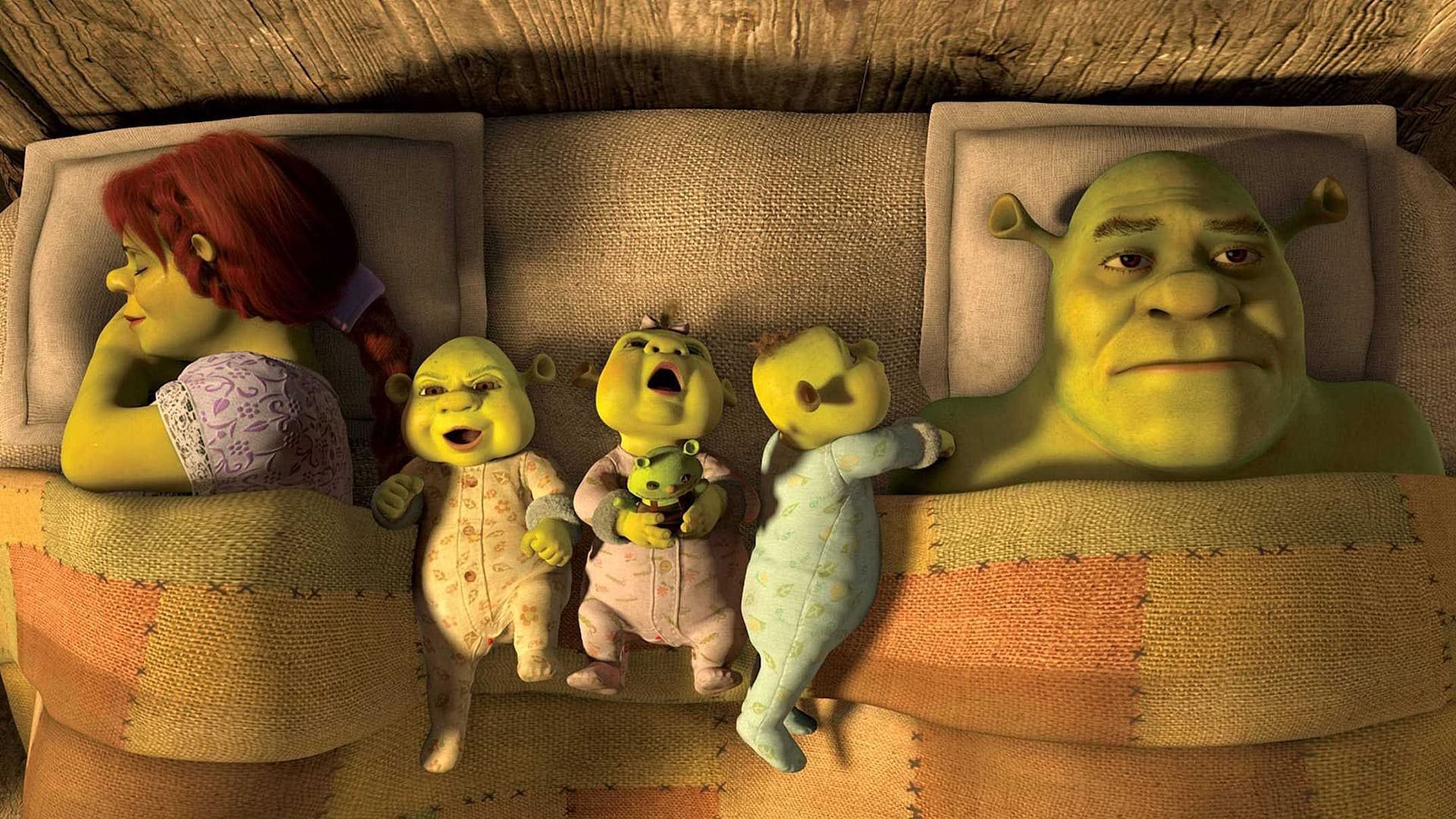 Cinematic background from Shrek Forever After 2010 - A bored and domesticated Shrek pacts with deal-maker Rumpelstiltskin to get back to feeling like a real ogre again, but when he's duped and sent to a twisted version of Far Far Away—where Rumpelstiltskin is king, ogres are hunted, and he and Fiona have never met—he sets out to restore his world and reclaim his true love.