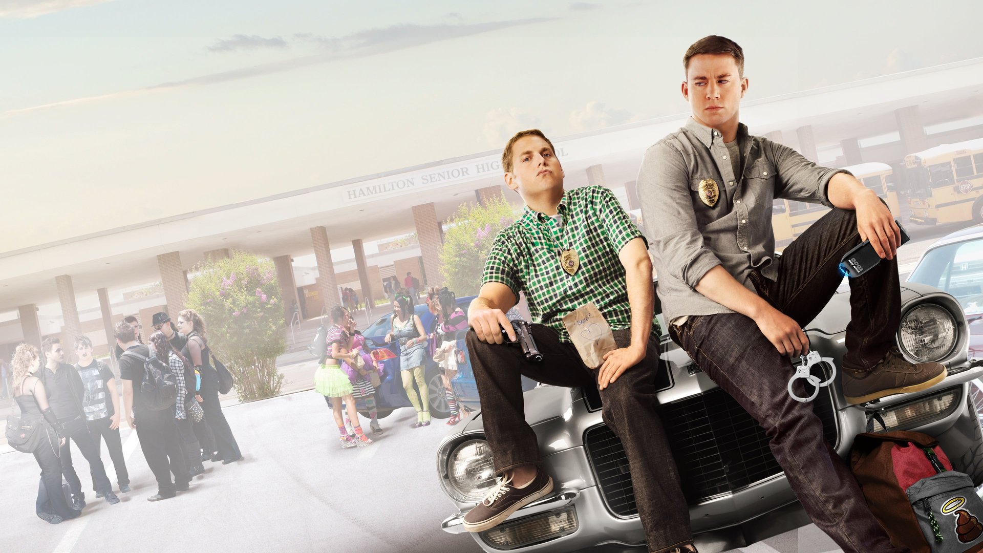 Cinematic background from 21 Jump Street 2012 - In high school, Schmidt was a dork and Jenko was the popular jock. After graduation, both of them joined the police force and ended up as partners riding bicycles in the city park. Since they are young and look like high school students, they are assigned to an undercover unit to infiltrate a drug ring that is supplying high school students synthetic drugs.