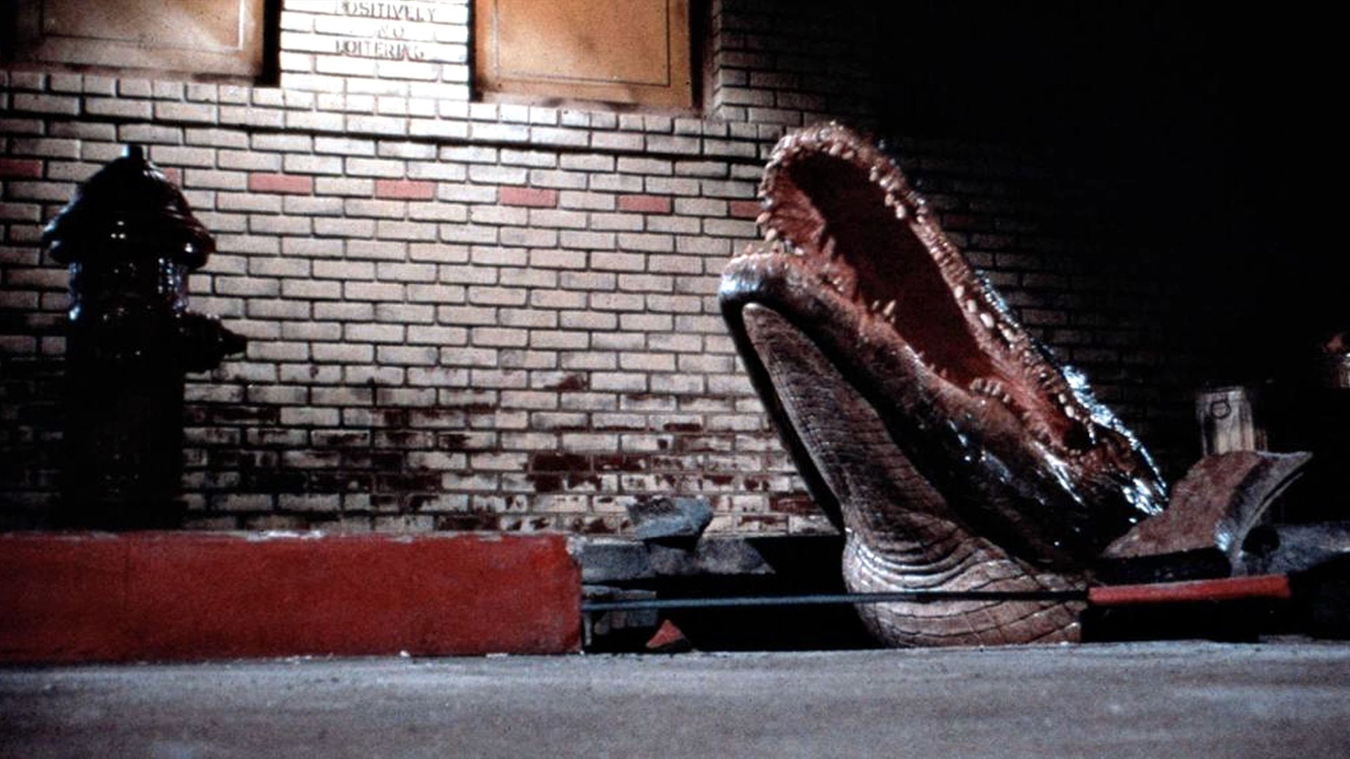 Cinematic background from Alligator 1980 - A baby alligator is flushed down a toilet and survives by eating discarded lab animals that have been injected with growth hormones. The now gigantic animal escapes the city sewers and goes on a rampage, pursued by a cop and a big-game hunter.