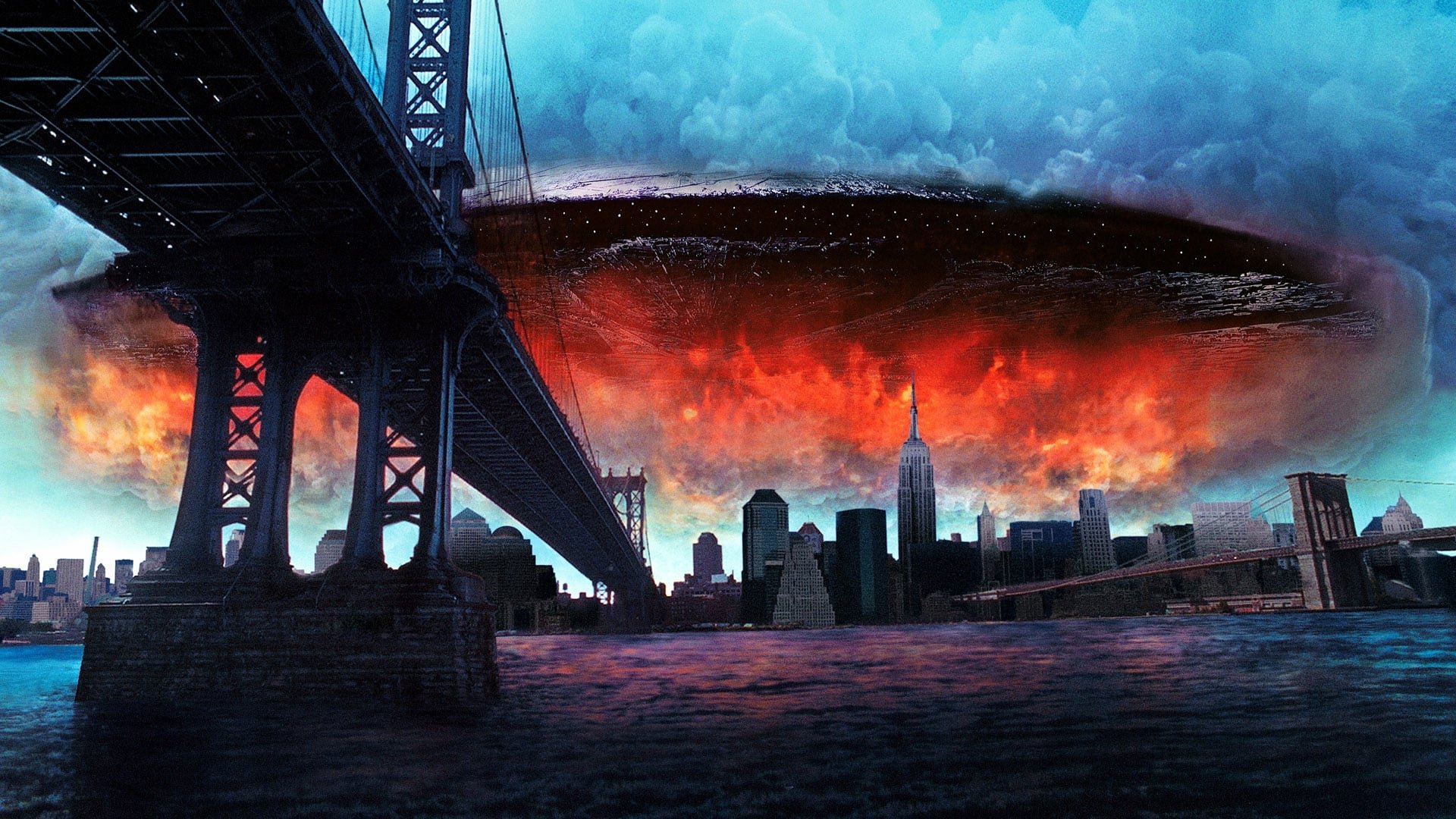 Cinematic background from Independence Day 1996 - On July 2, a giant alien mothership enters orbit around Earth and deploys several dozen saucer-shaped 'destroyer' spacecraft that quickly lay waste to major cities around the planet. On July 3, the United States conducts a coordinated counterattack that fails. On July 4, a plan is devised to gain access to the interior of the alien mothership in space, in order to plant a nuclear missile.