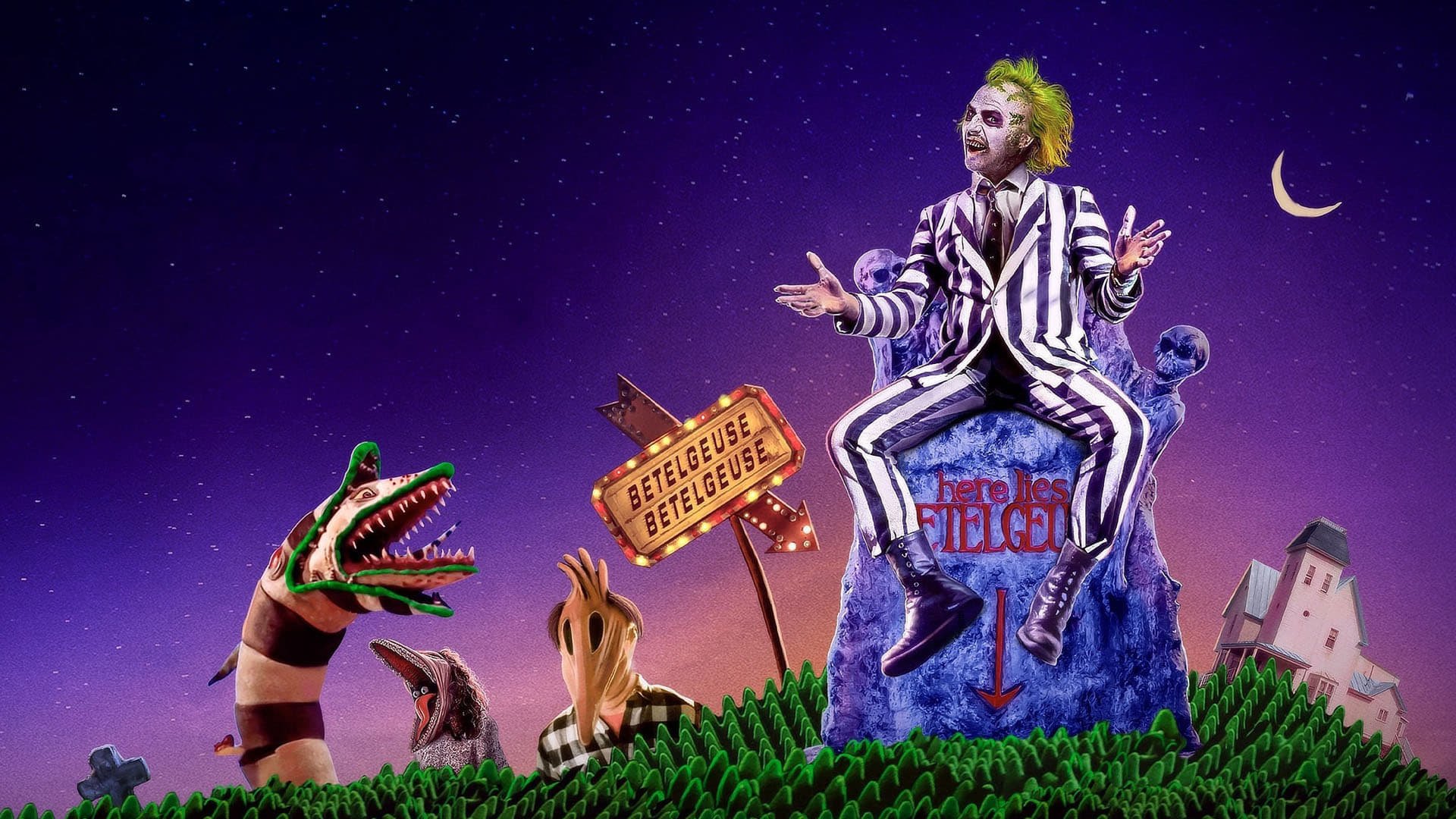 Cinematic background from Beetlejuice 1988 - After an untimely death, a newly dead New England couple seek help from a deranged demon exorcist to scare an affluent New York family out of their home.
