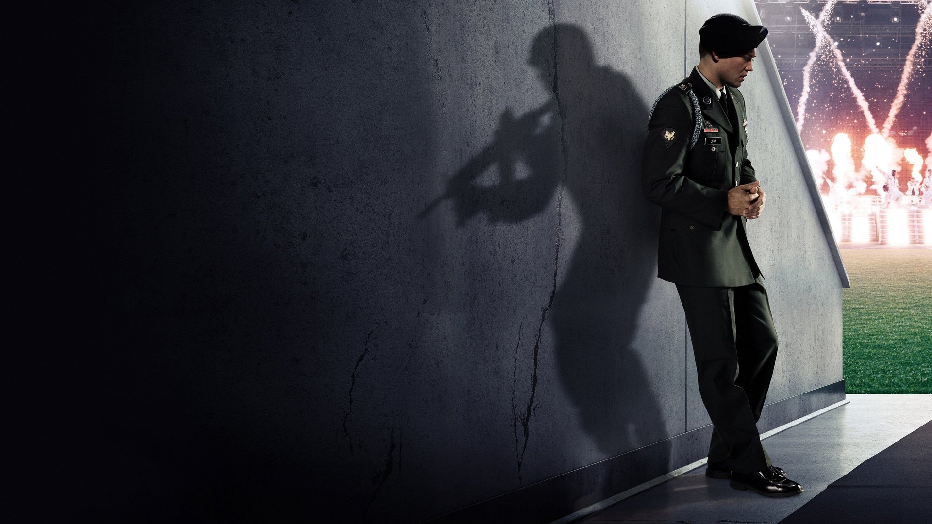 Cinematic background from Billy Lynn's Long Halftime Walk 2016 - 19-year-old Billy Lynn is brought home for a victory tour after a harrowing Iraq battle. Through flashbacks the film shows what really happened to his squad – contrasting the realities of war with America's perceptions.