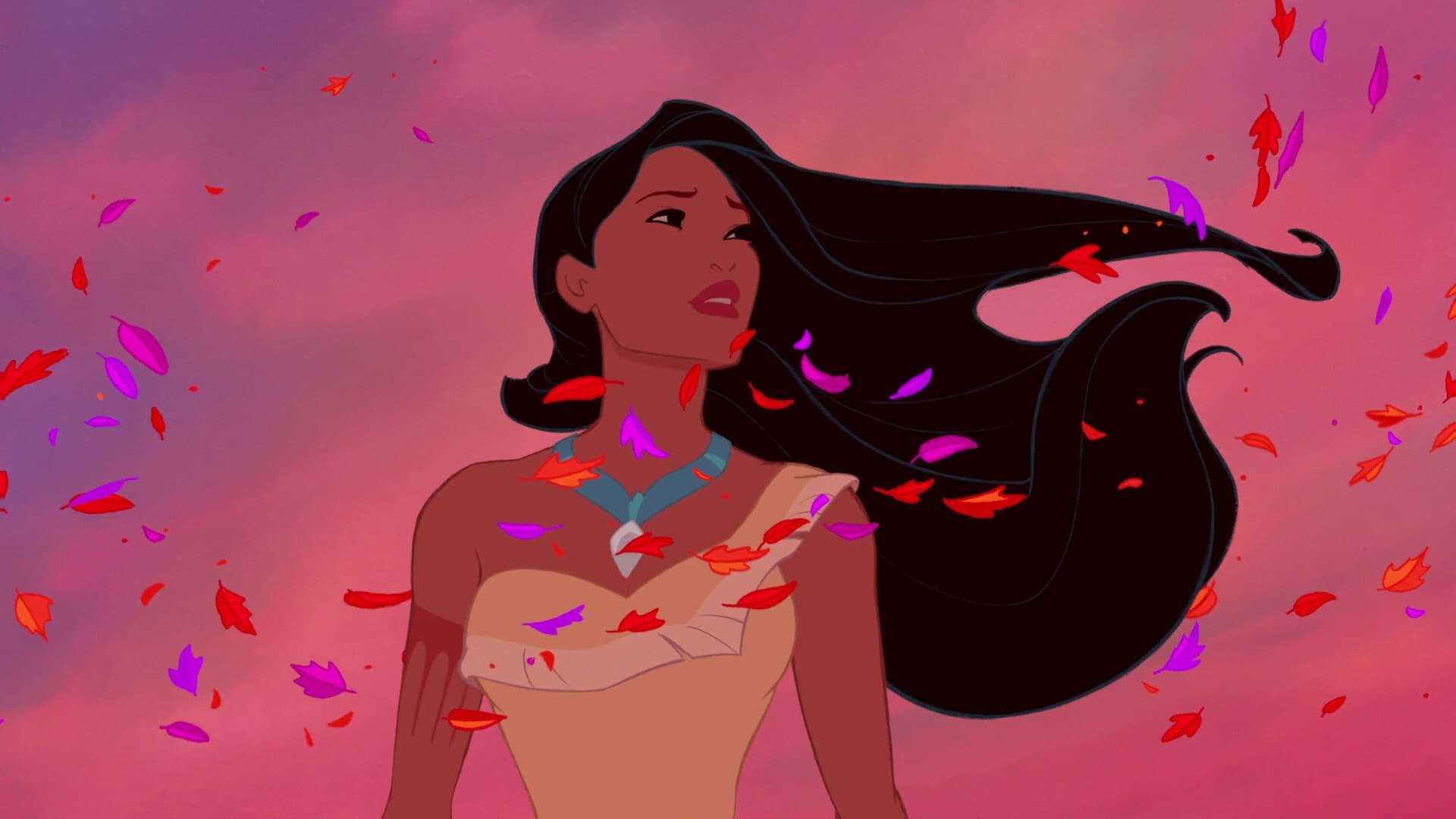 Cinematic background from Pocahontas 1995 - Pocahontas, daughter of a Native American tribe chief, falls in love with an English soldier as colonists invade 17th century Virginia.